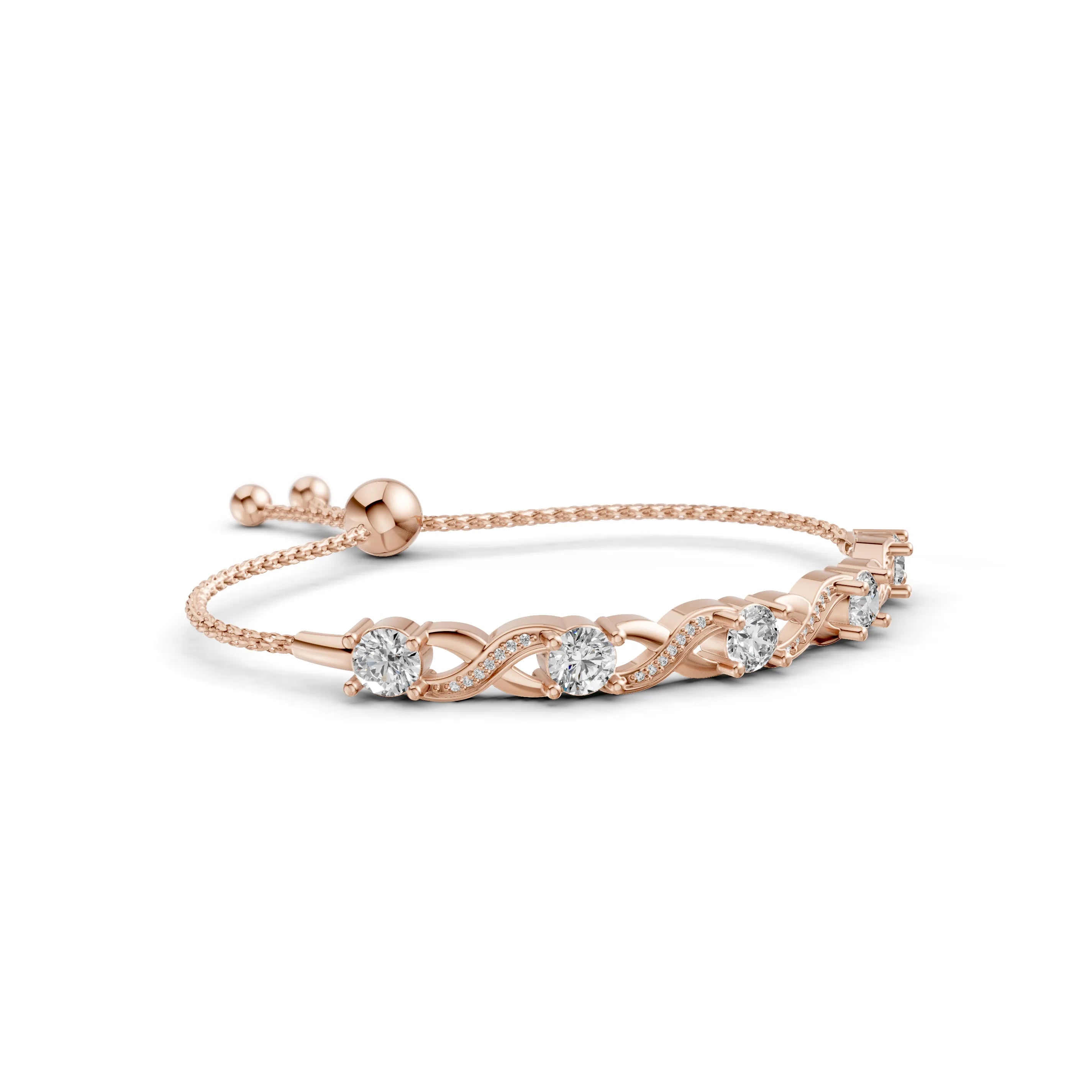 Pargold Solid Gold Elegant Radiant Gemstone Infinity Bracelet -Rose_Diamond_Diamond_Static_Rose