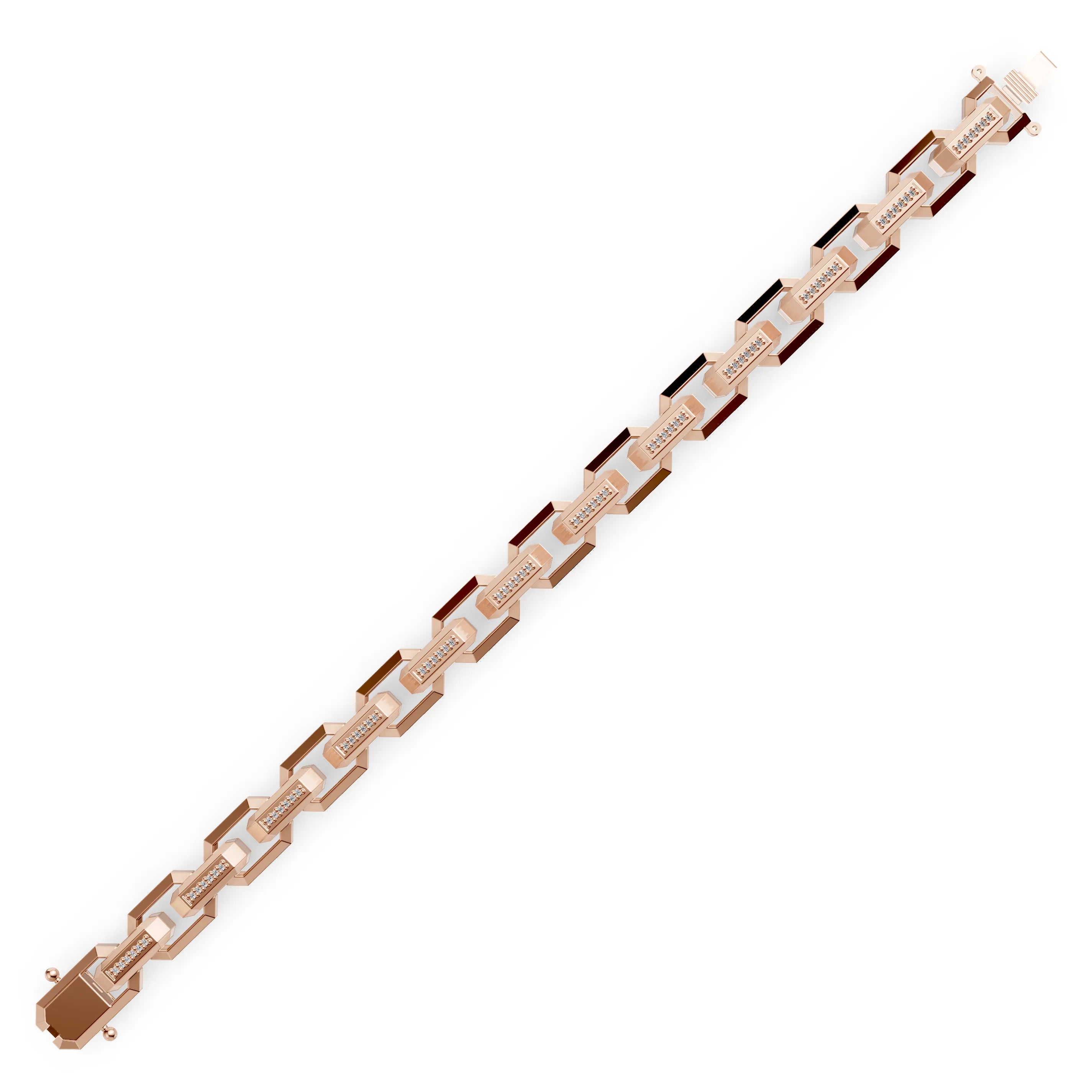Pargold Solid Gold Exquisite Radiant Gemstone Link Bracelet -Rose_Diamond_Diamond_Static_Rose