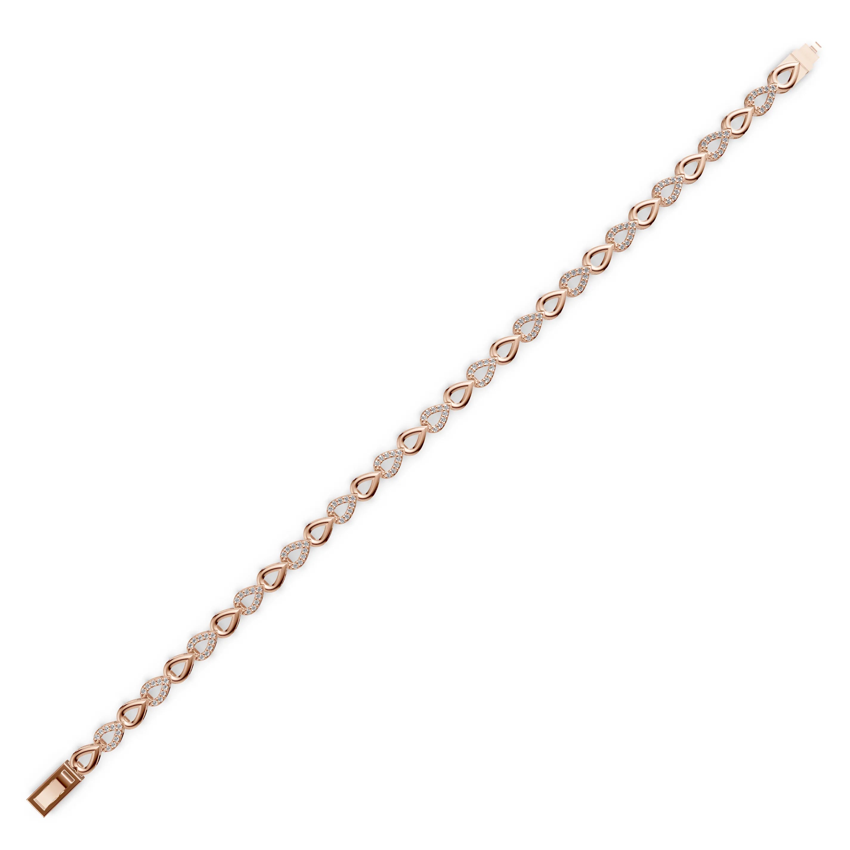 Pargold Solid Gold Gilded Dewdrop Heart Link Bracelet -Rose_Diamond_Diamond_Static_Rose