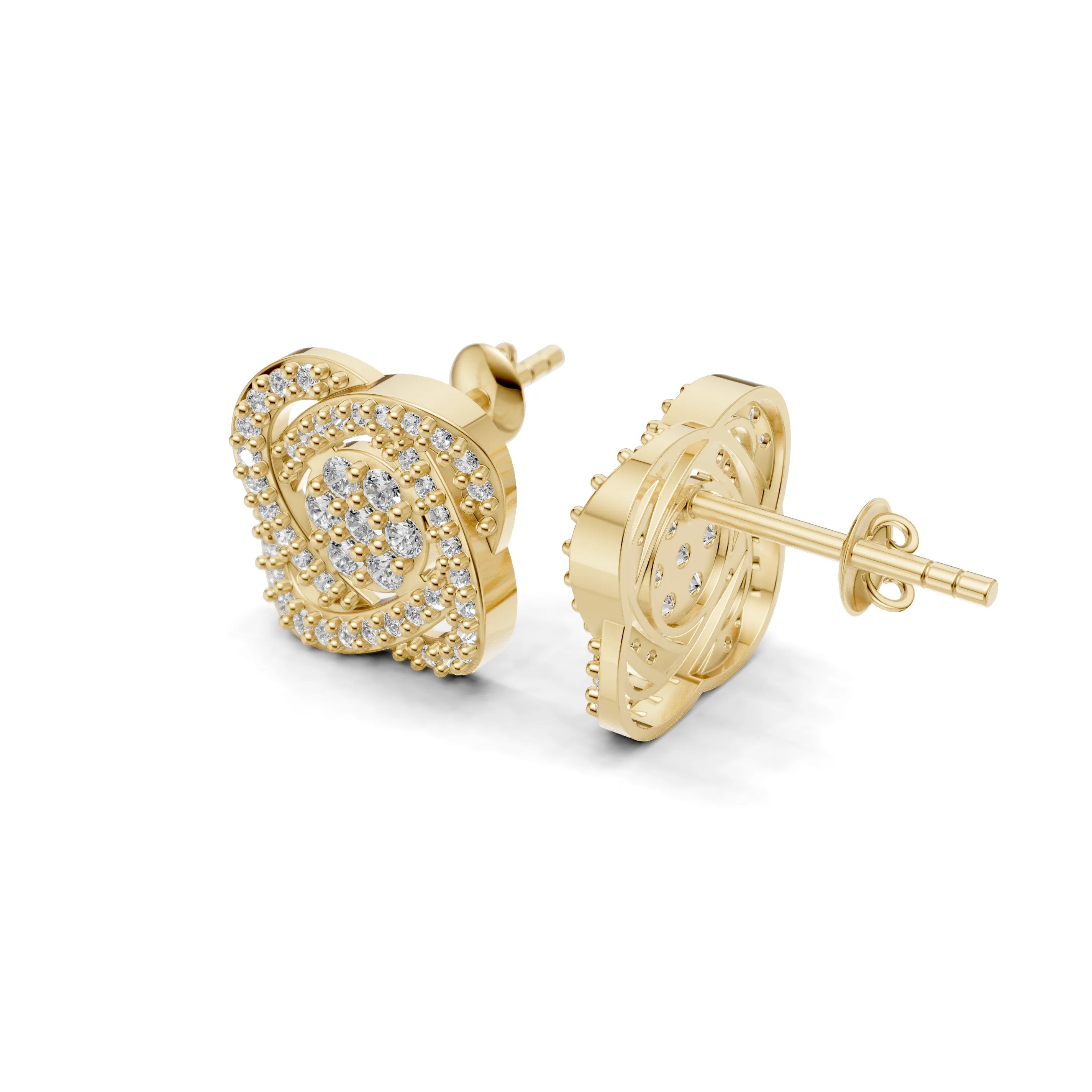 Pargold Solid Gold Celestial Swirl Square Studs -Gold_Diamond_Diamond_Static_Gold
