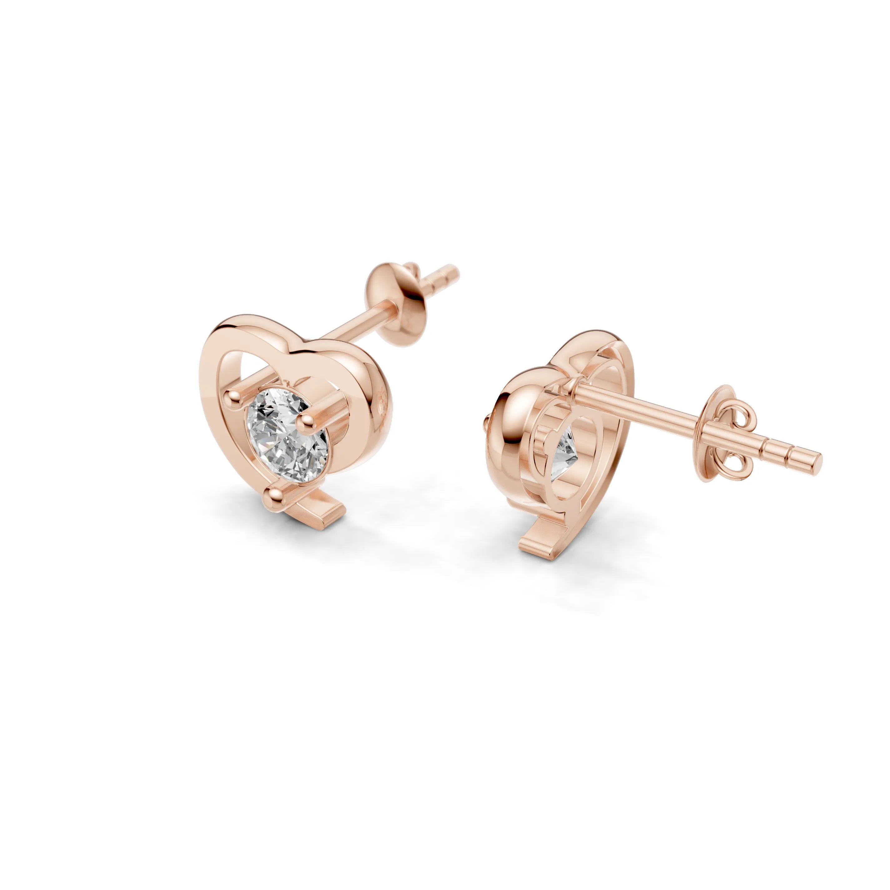 Pargold Solid Gold Encompassed Heart Studs -Rose_Diamond_Static_Rose
