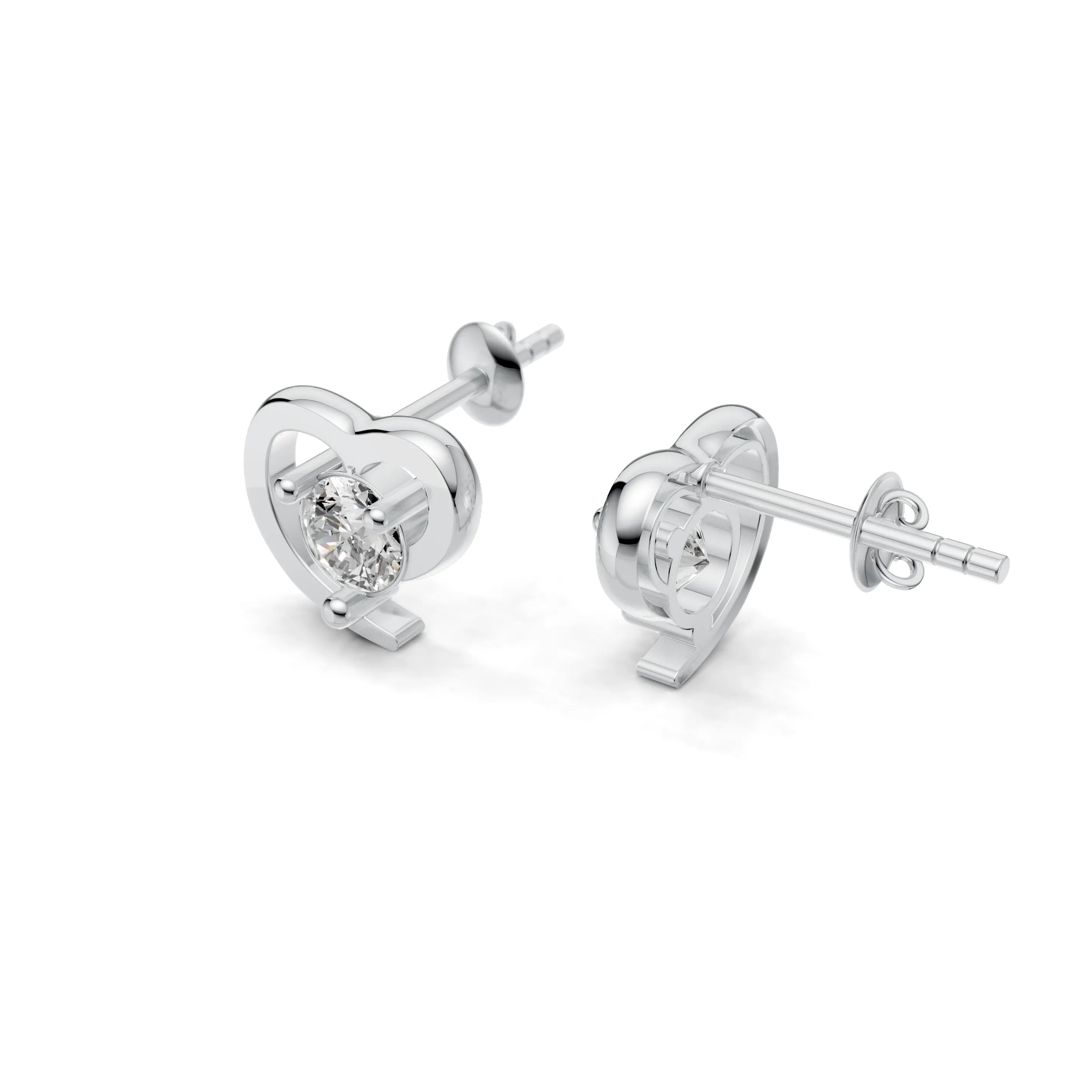 Pargold Solid Gold Encompassed Heart Studs -Silver_Diamond_Static_Silver