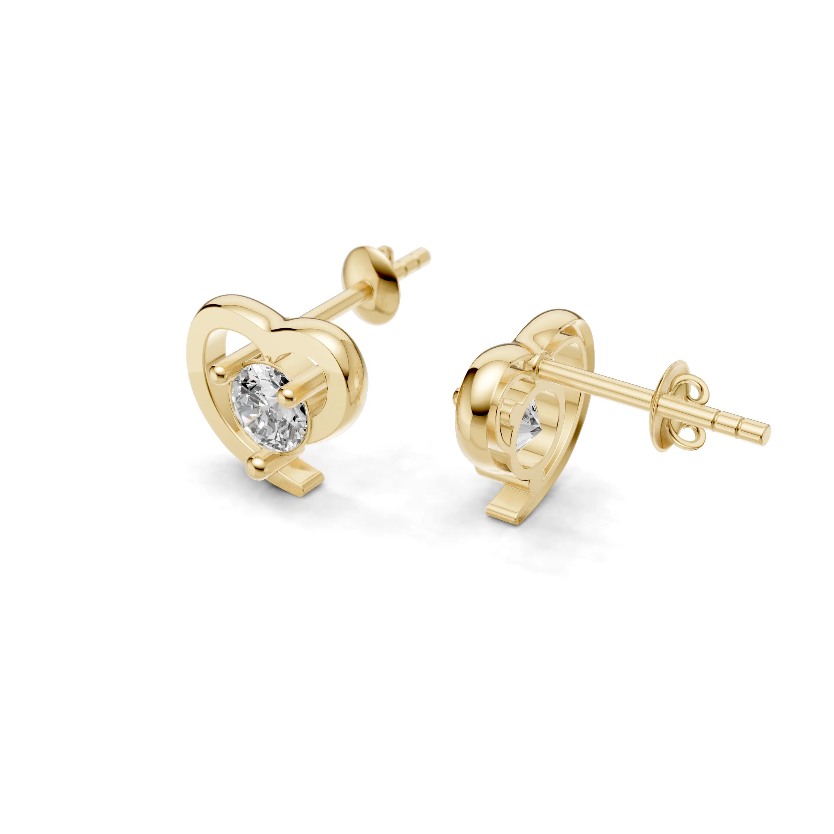 Pargold Solid Gold Encompassed Heart Studs -Gold_Diamond_Static_Gold