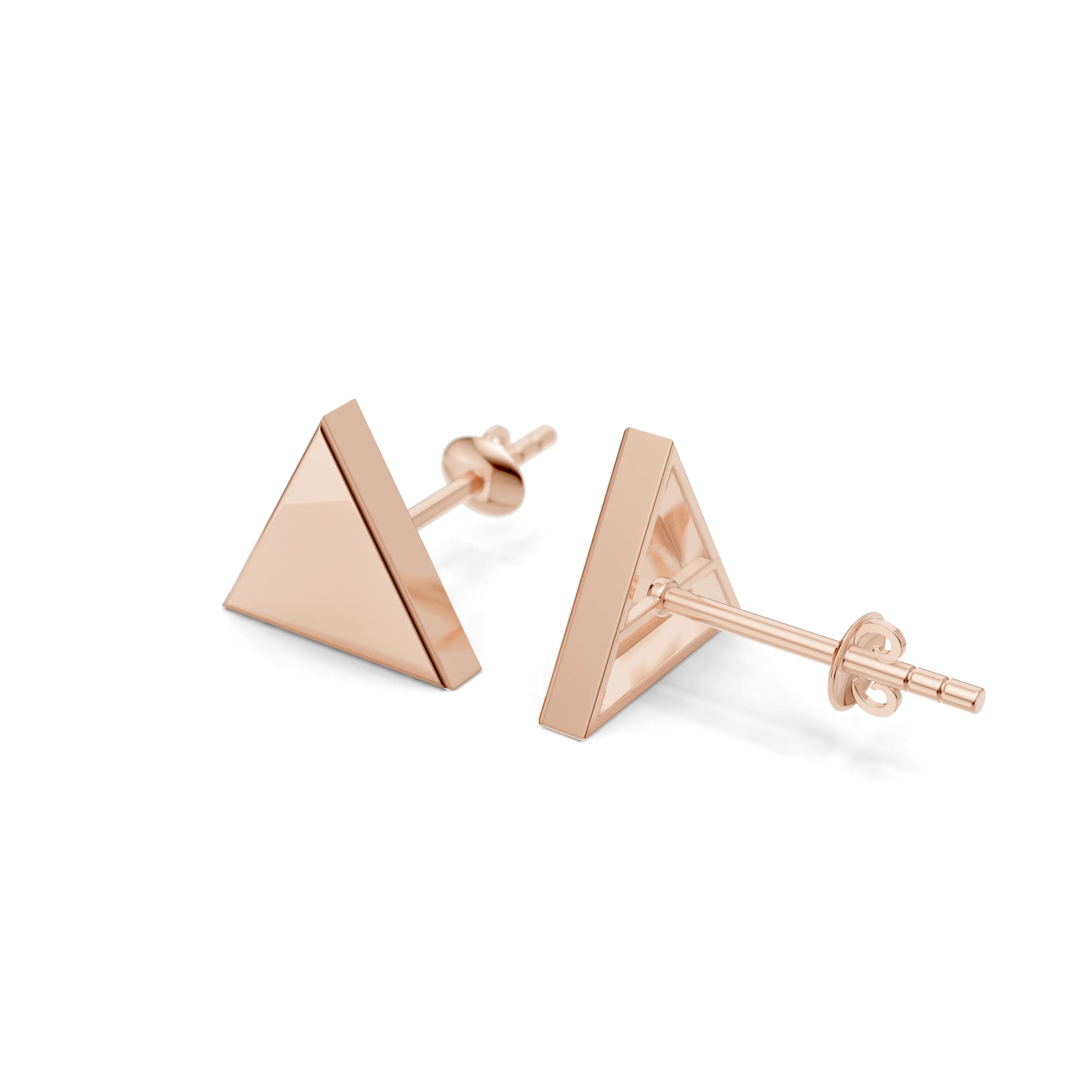 Pargold Solid Gold Geometric Triangle Gold Stud Earrings -Rose_Static_Rose