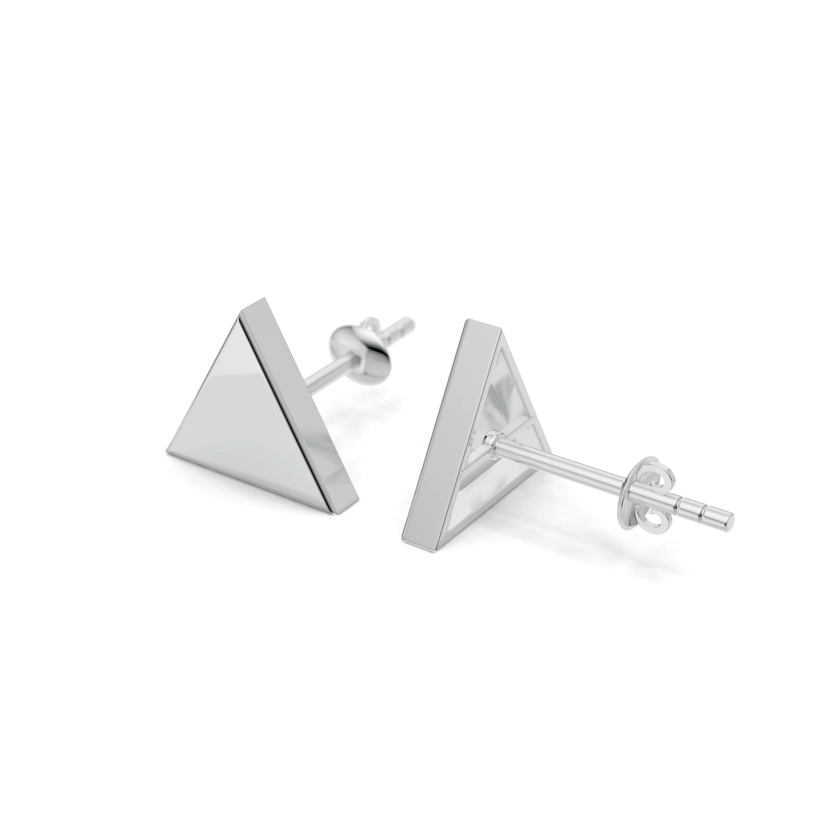 Pargold Solid Gold Geometric Triangle Gold Stud Earrings -Silver_Static_Silver