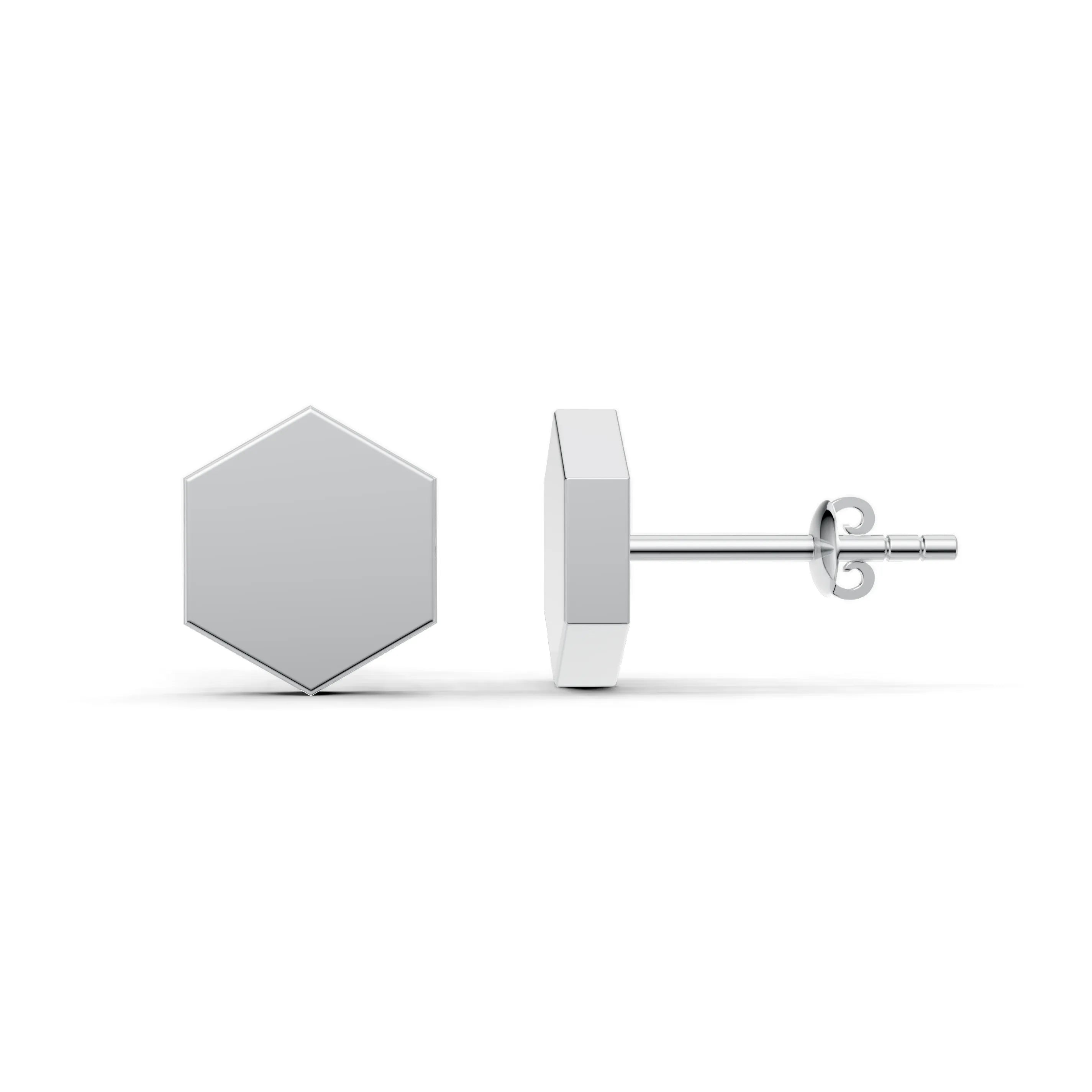 Pargold Solid Gold Hexagonal Gold Stud Earrings -Silver_Static_Silver