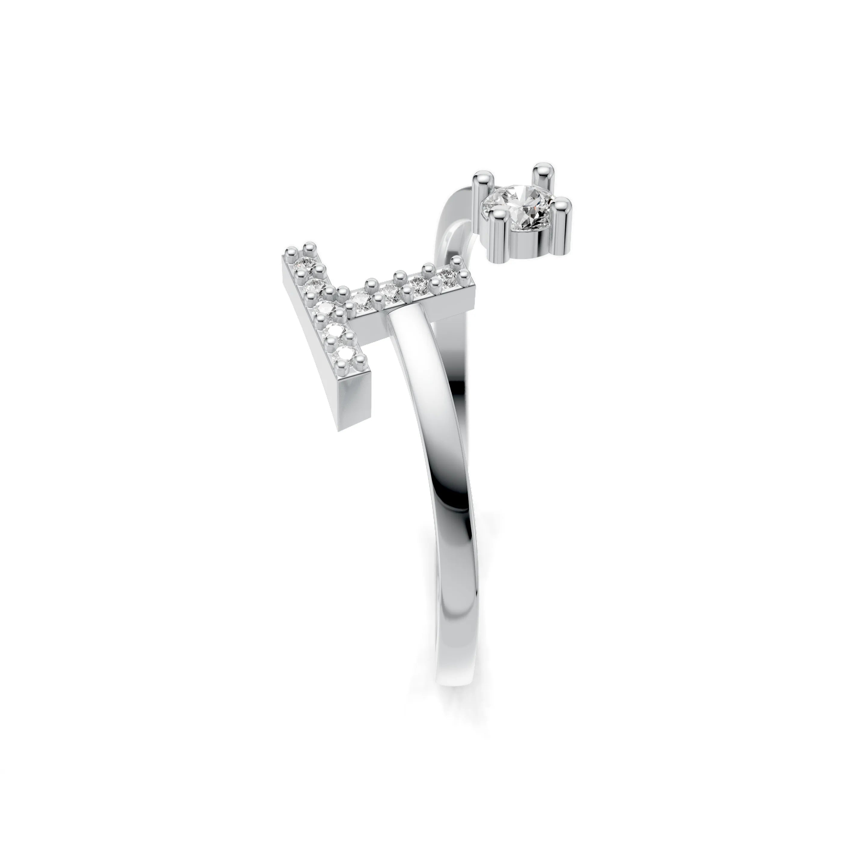 Pargold Solid Gold Timeless Initial "T" Gold Ring -Silver_Diamond_Diamond_Static_Silver