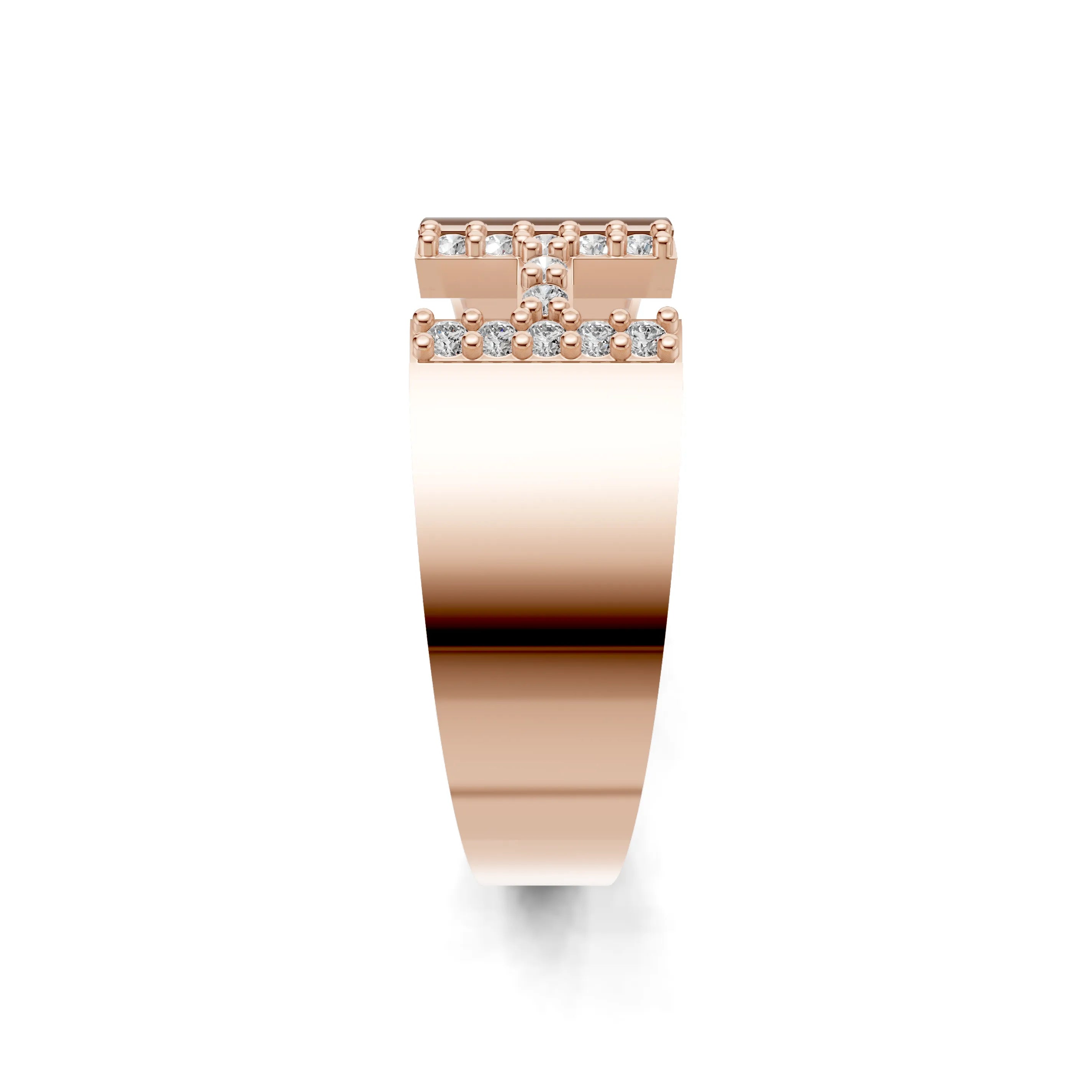 Pargold Solid Gold Handsome Initial "H" Gold Signet Ring -Rose_Diamond_Static_Rose