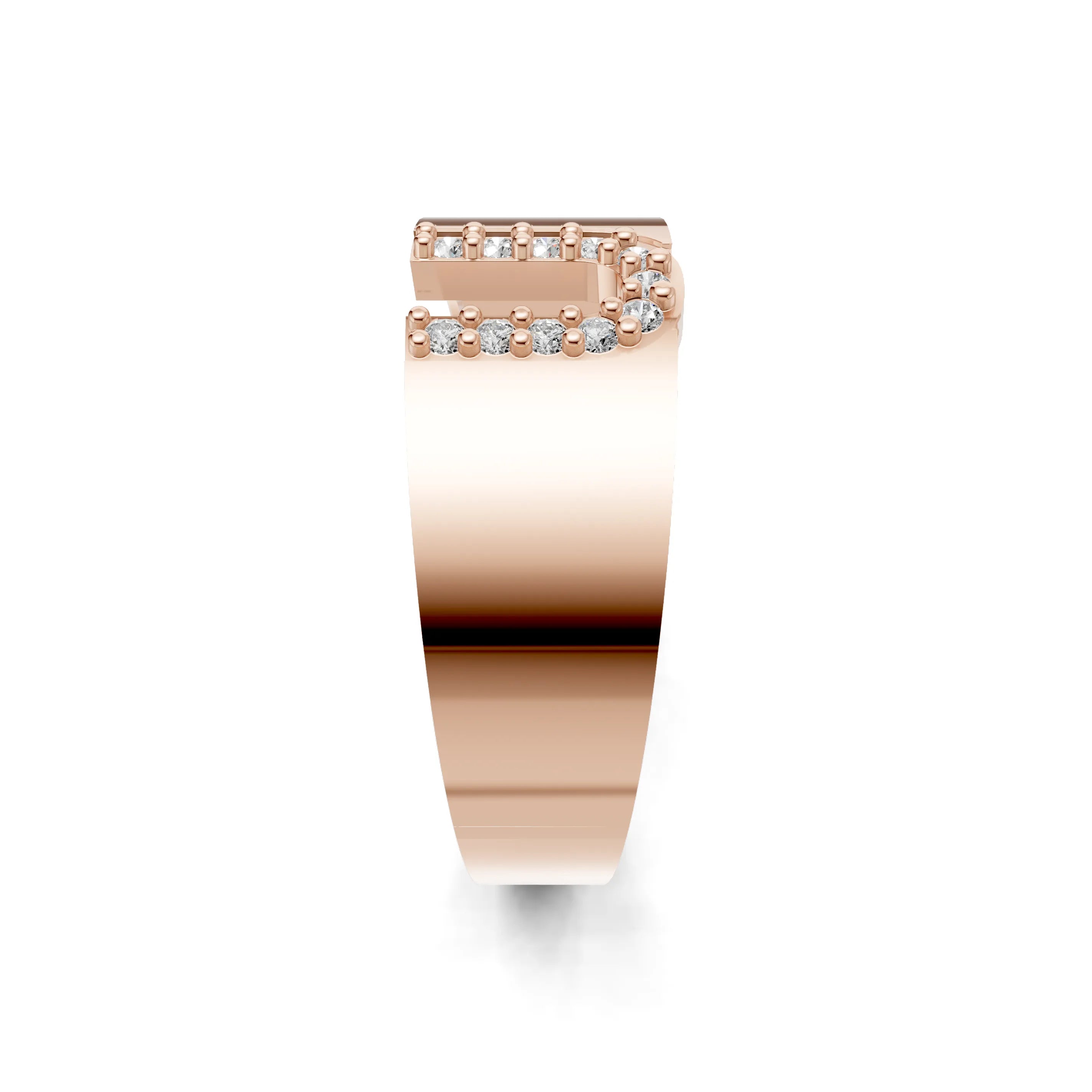Pargold Solid Gold Unique Initial "U" Gold Signet Ring -Rose_Diamond_Static_Rose