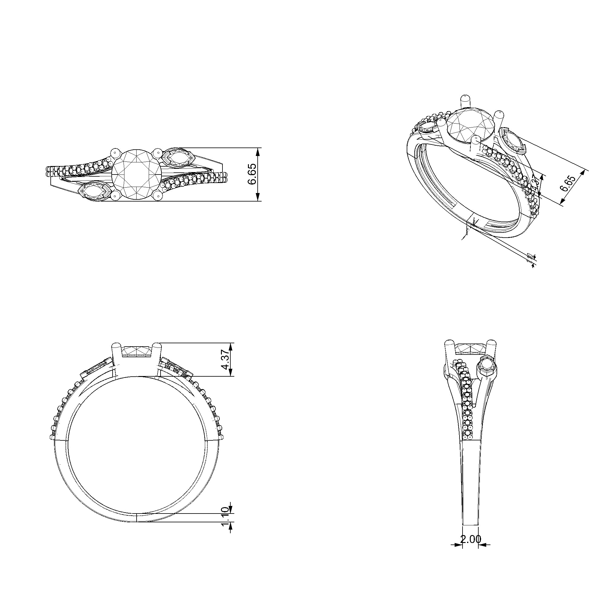 Pargold Solid Gold Radiant Marquise & Round Cut Ring-Static