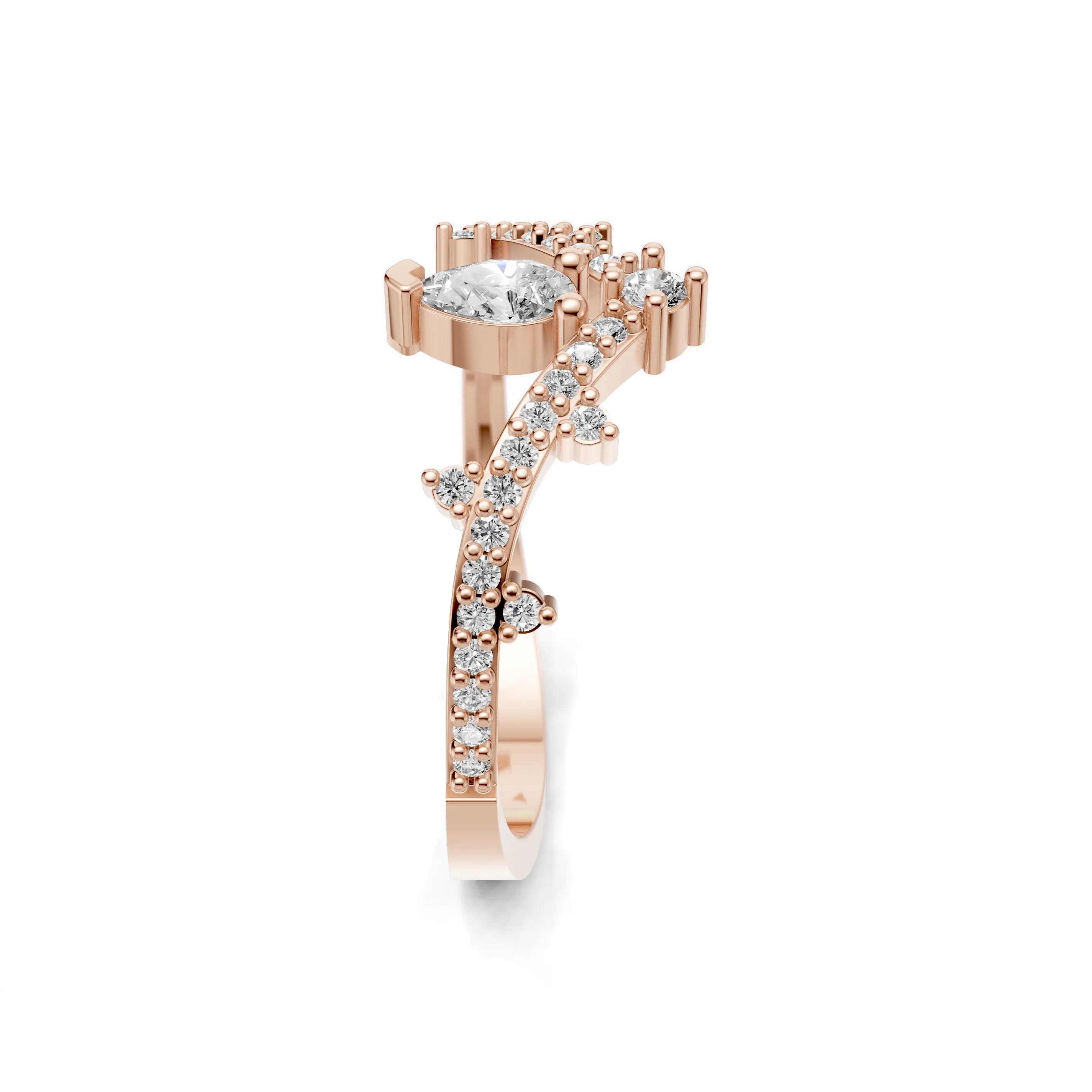 Pargold Solid Gold Gleaming Teardrop Orbit Ring -Rose_Diamond_Diamond_Static_Rose