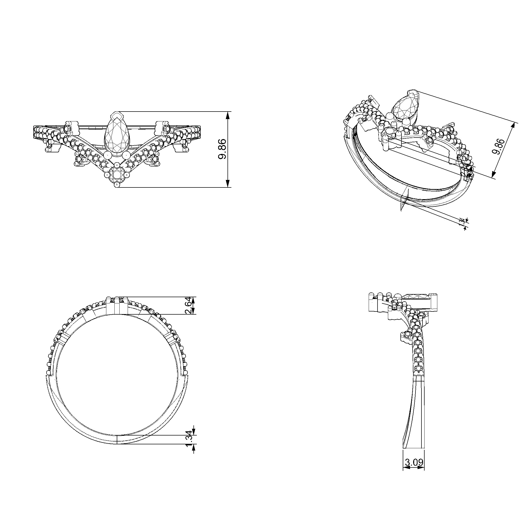 Pargold Solid Gold Gleaming Teardrop Orbit Ring-Static