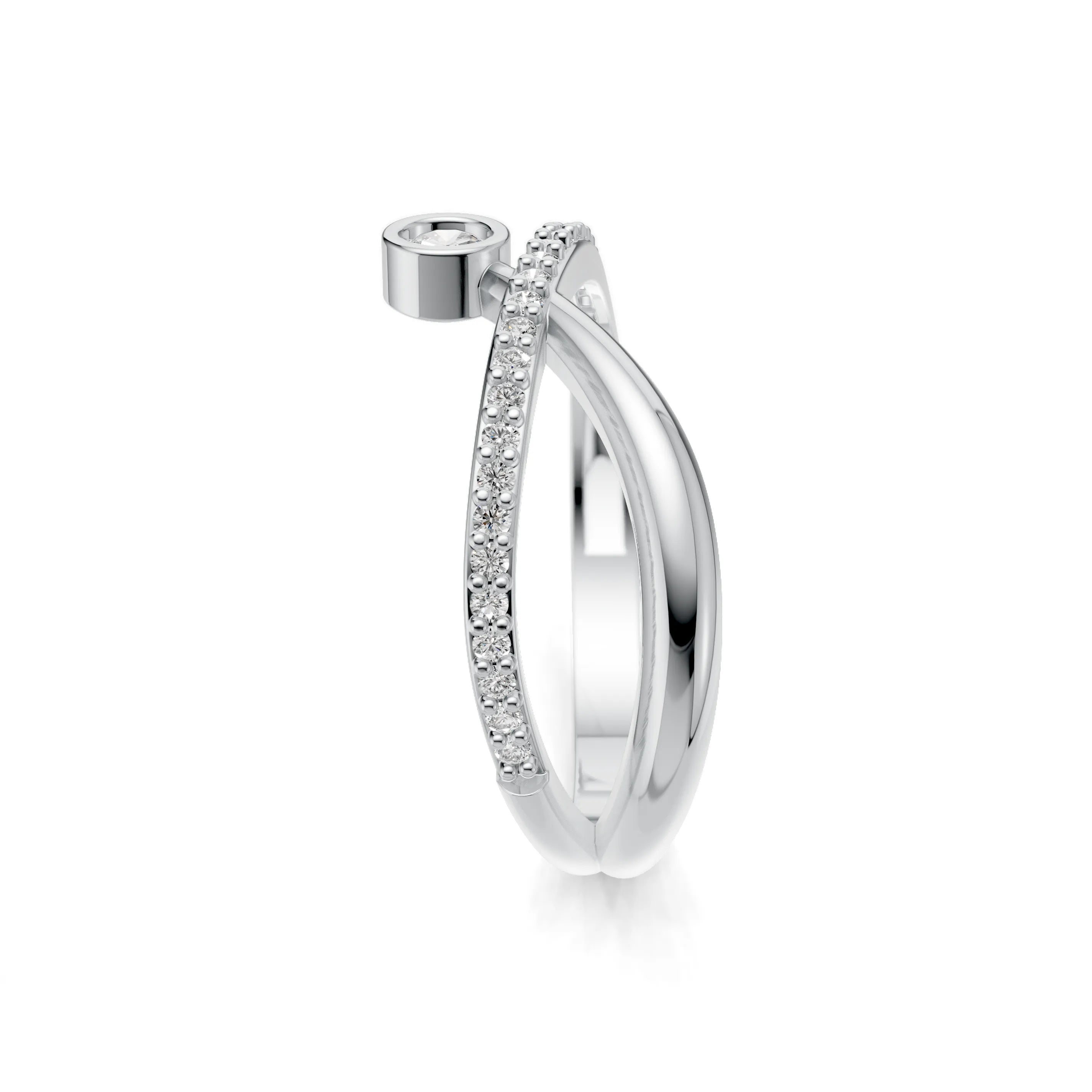 Pargold Solid Gold Solitaire Orbit Pavé Criss-Cross Ring -Silver_Diamond_Diamond_Static_Silver