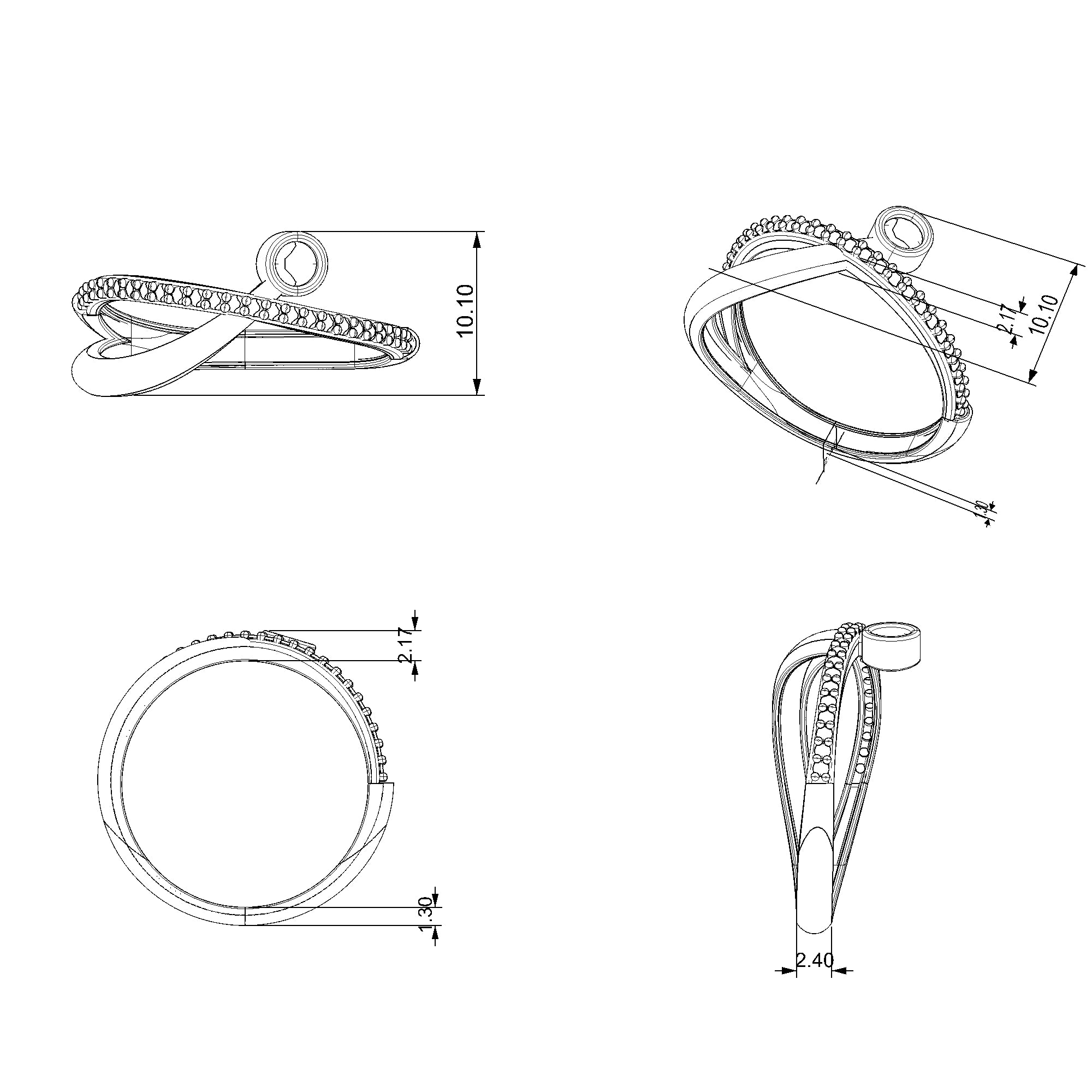 Pargold Solid Gold Solitaire Orbit Pave Criss-Cross Ring-Static
