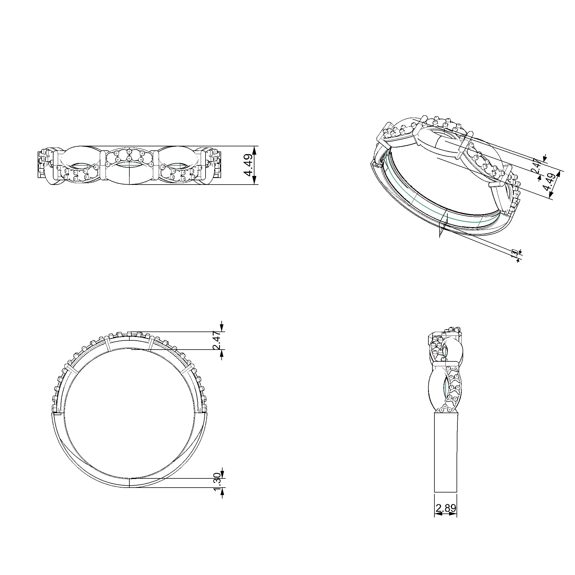 Pargold Solid Gold Elliptic Elegance Sequence Ring-Static