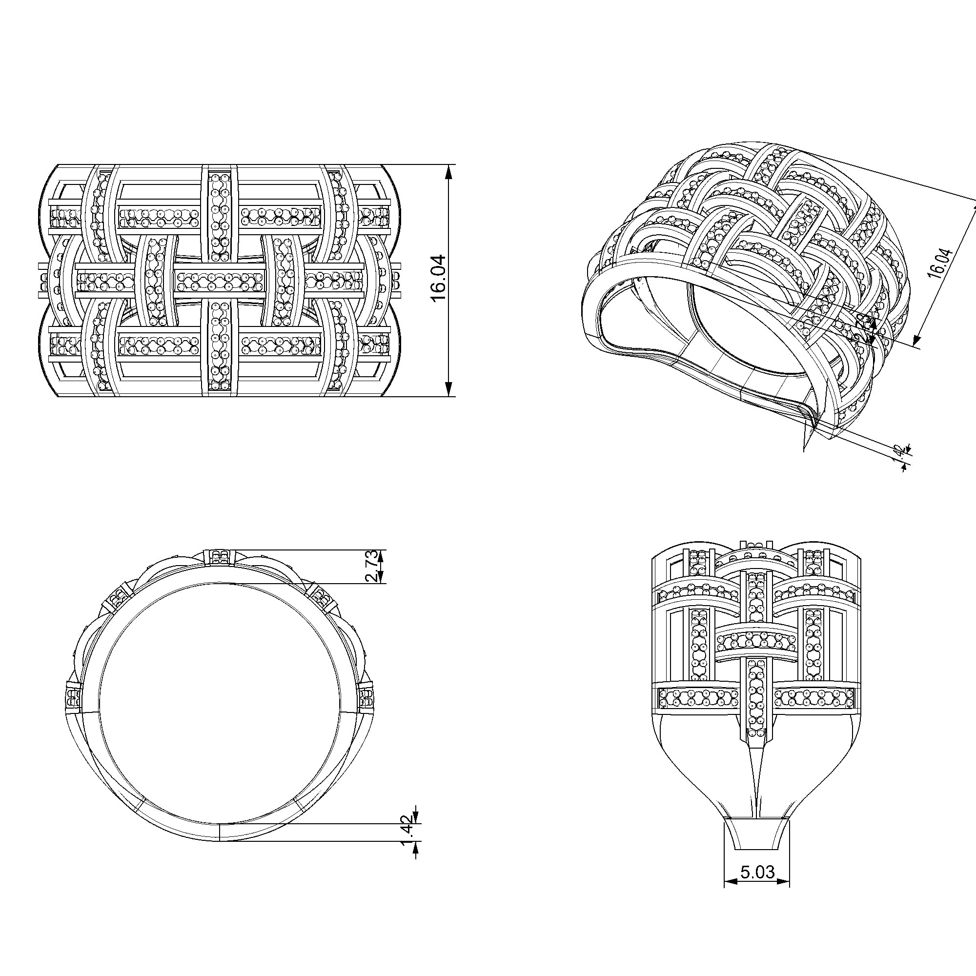 Pargold Solid Gold Luminous Lattice Pave Ring-Static