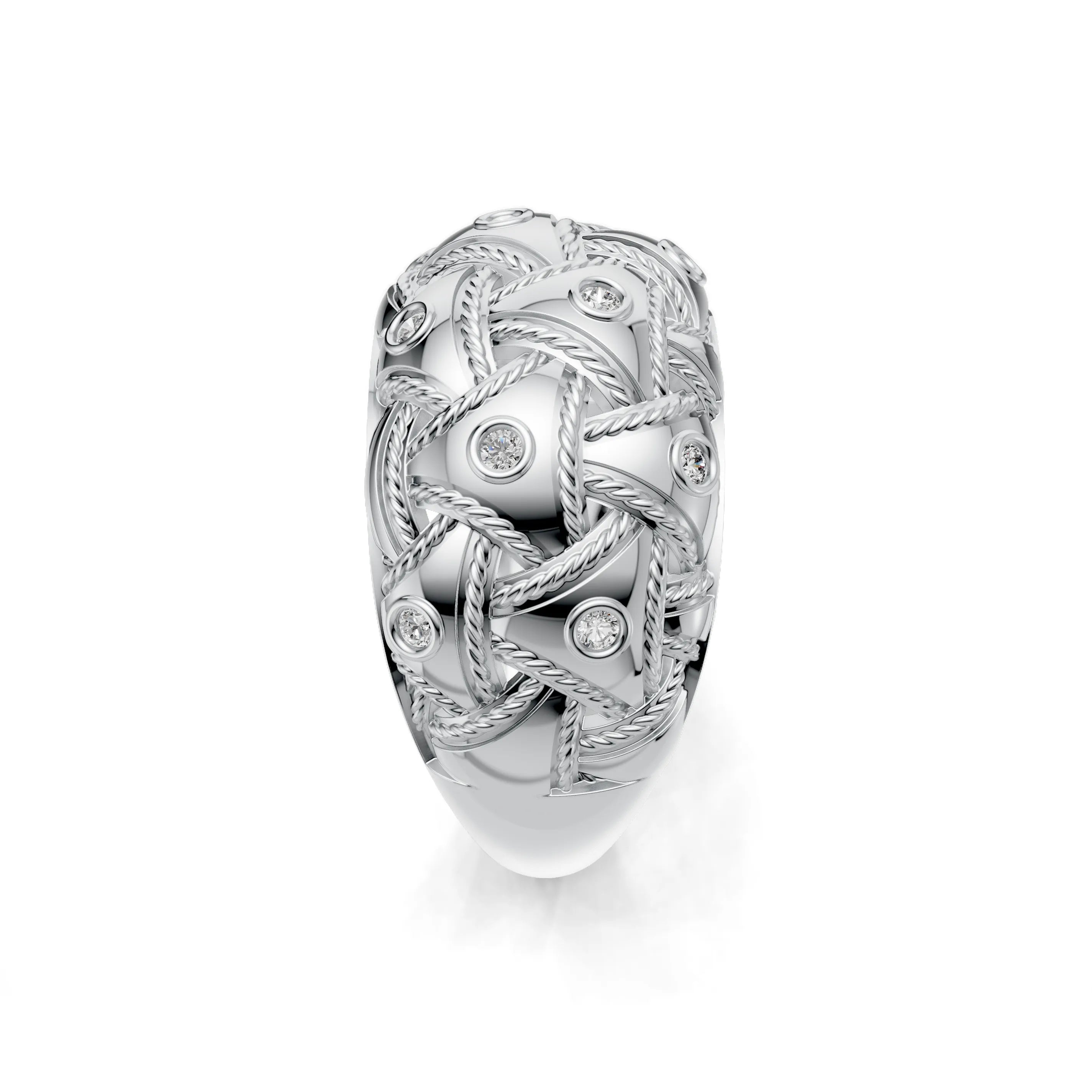 Pargold Solid Gold Nautical Knot Pave Elegance Ring -Silver_Diamond_Diamond_Static_Silver