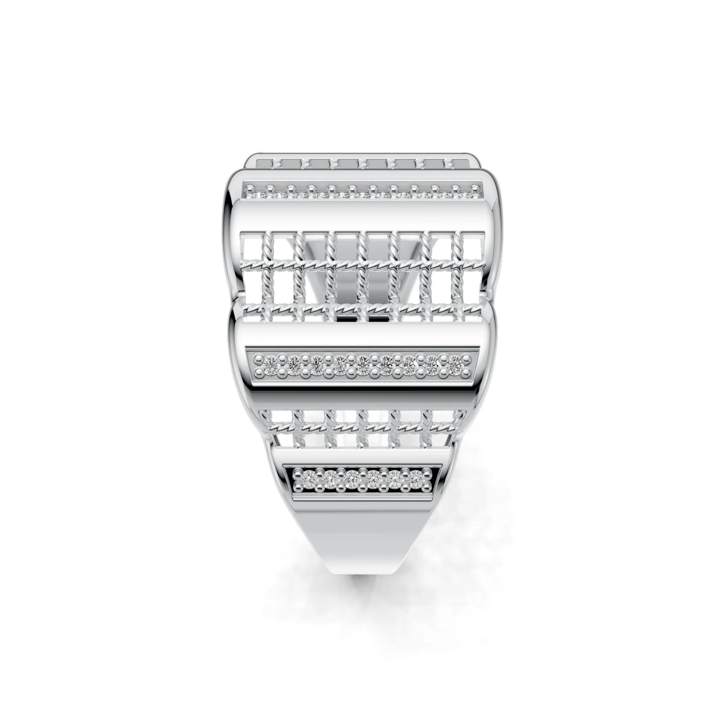 Pargold Solid Gold Columnar Brilliance Cocktail Band -Silver_Diamond_Diamond_Static_Silver