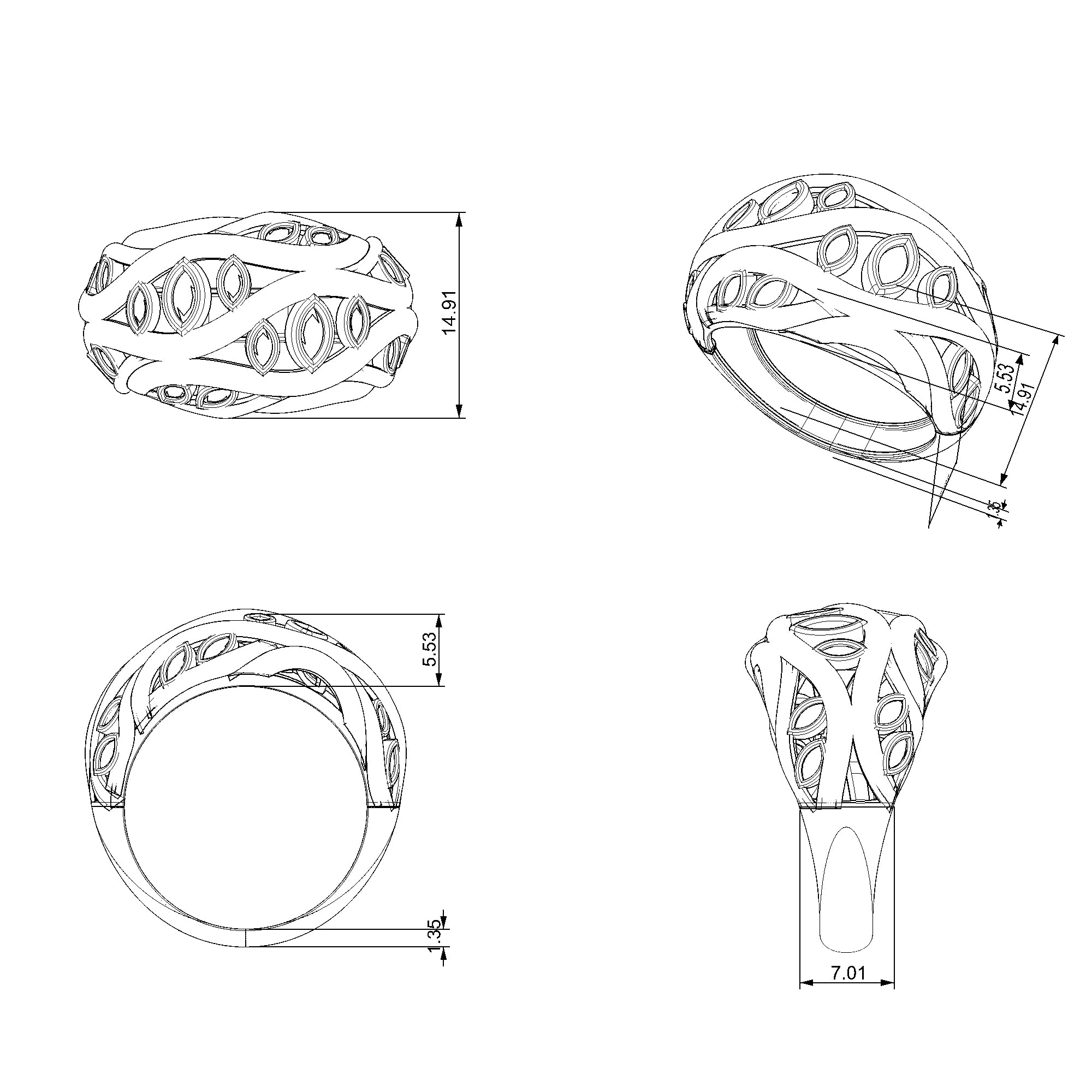 Pargold Solid Gold Stellar Droplet Crown Ring-Static