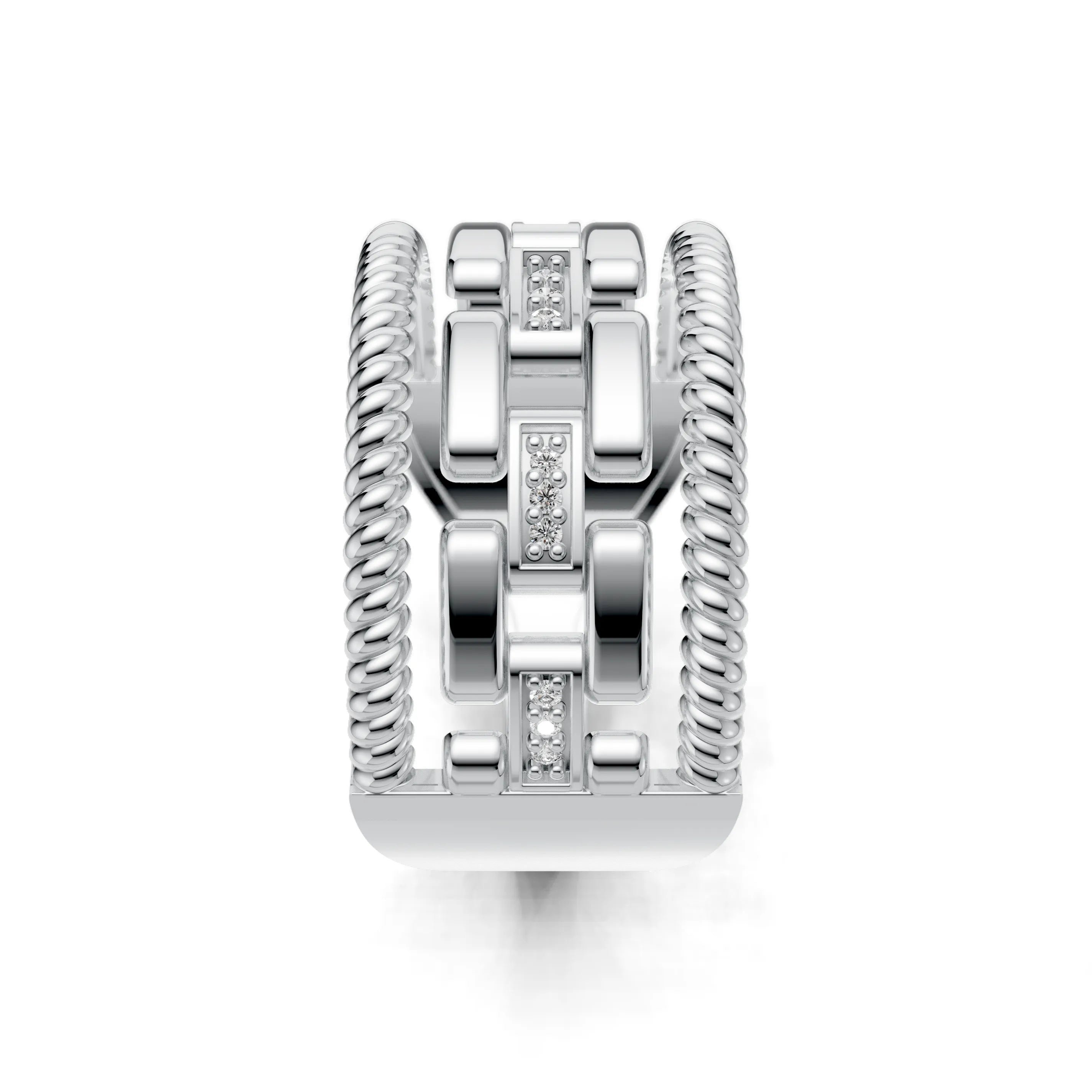 Pargold Solid Gold Elegant Interlinked Radiant Gemstone Ring -Silver_Diamond_Diamond_Static_Silver