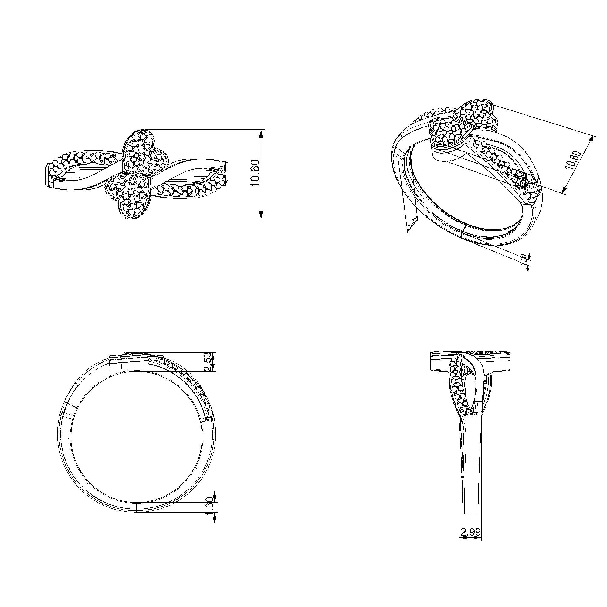 Pargold Solid Gold Volare Butterfly Hearts Ring-Static