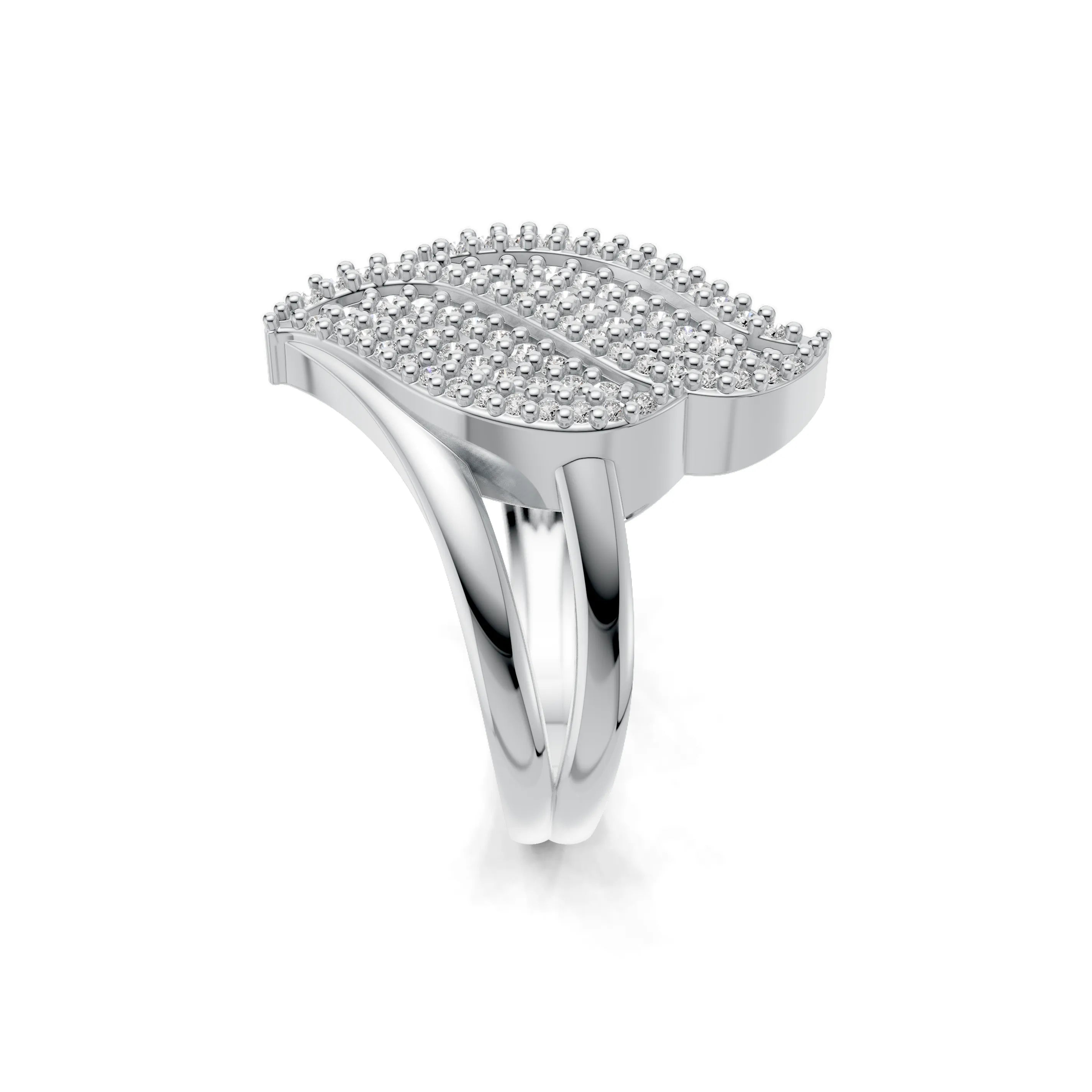 Pargold Solid Gold Dewdrop Foliage Pave Ring -Silver_Diamond_Diamond_Static_Silver