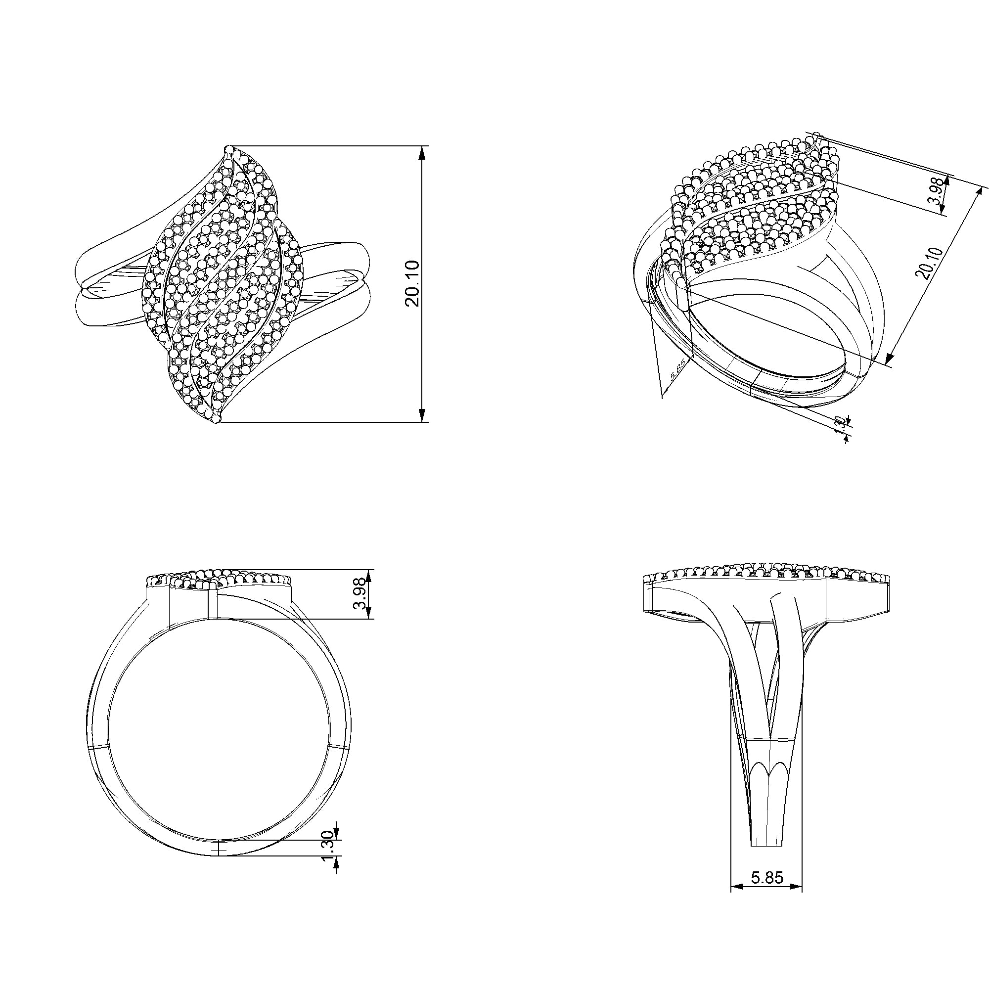 Pargold Solid Gold Dewdrop Foliage Pave Ring-Static