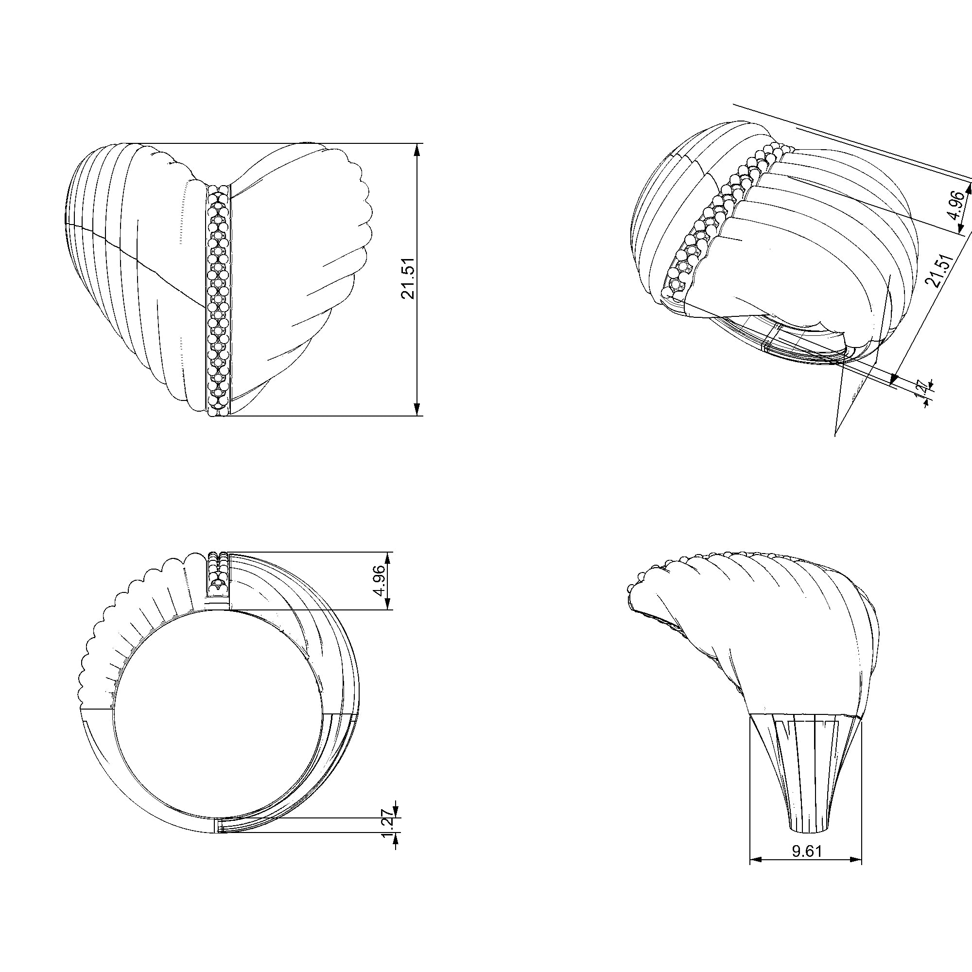 Pargold Solid Gold Radiant Ridges Fancy Ring-Static