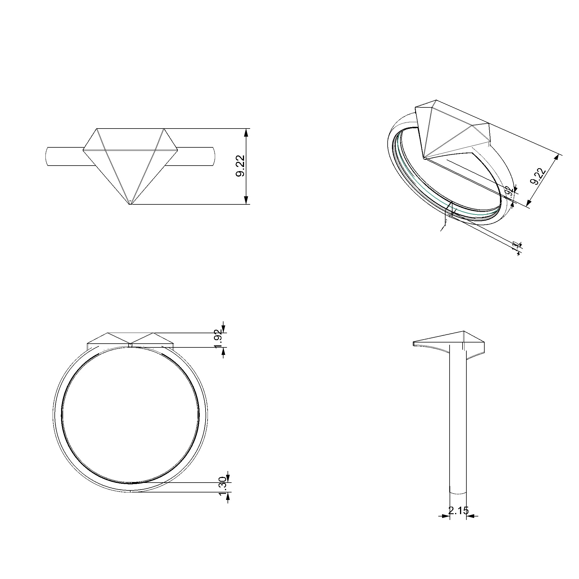 Pargold Solid Gold Angular Elegance Pyramid Ring-Static