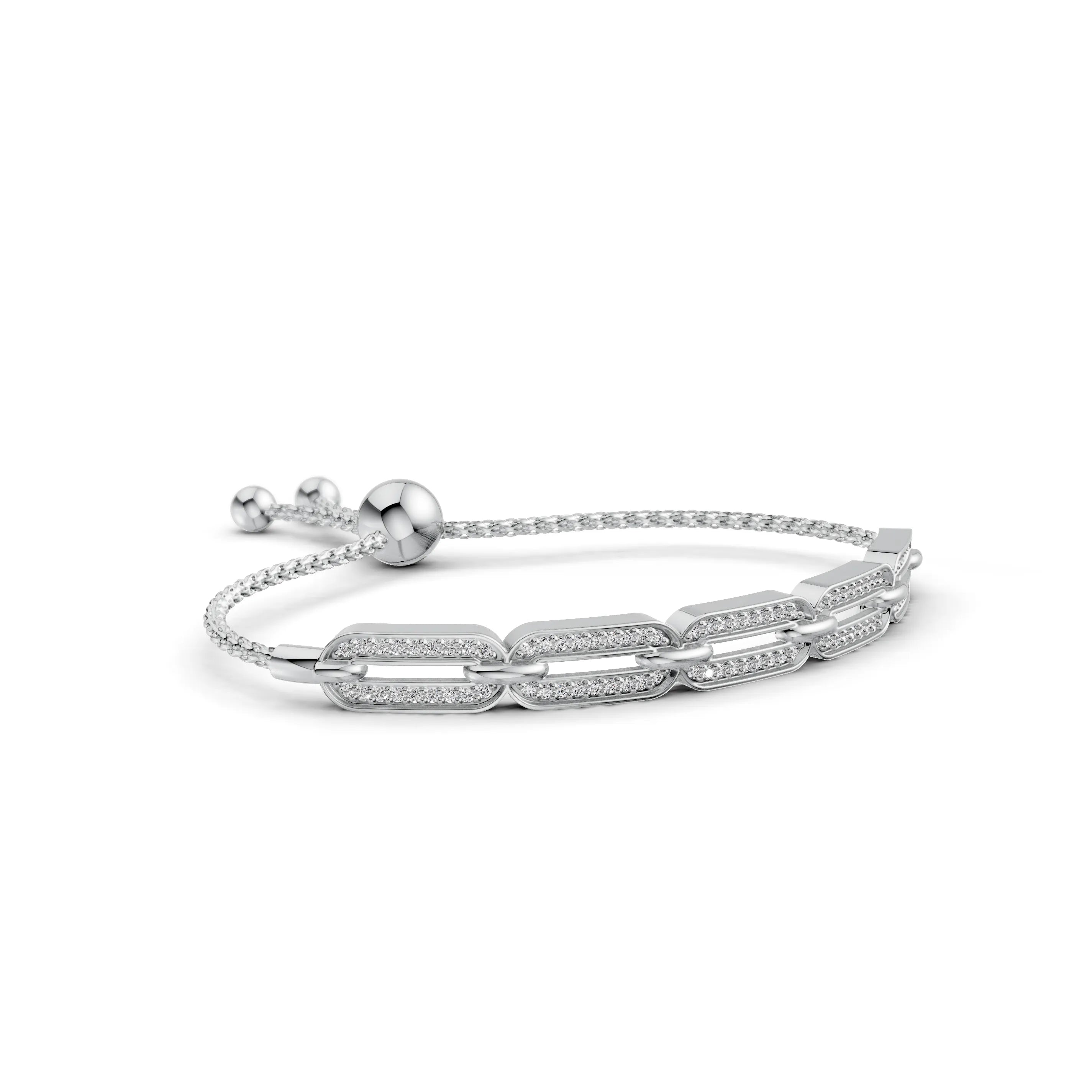 Pargold Solid Gold Luminous Link Bracelet: A Symphony of Radiant Gemstones -Silver_Diamond_Diamond_Static_Silver