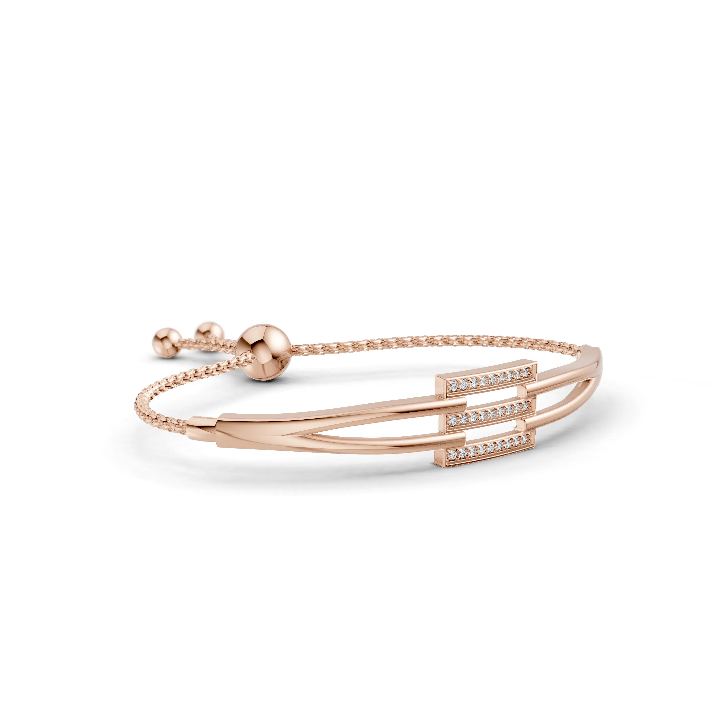 Pargold Solid Gold Elegant Radiance Adjustable Bracelet -Rose_Diamond_Diamond_Static_Rose