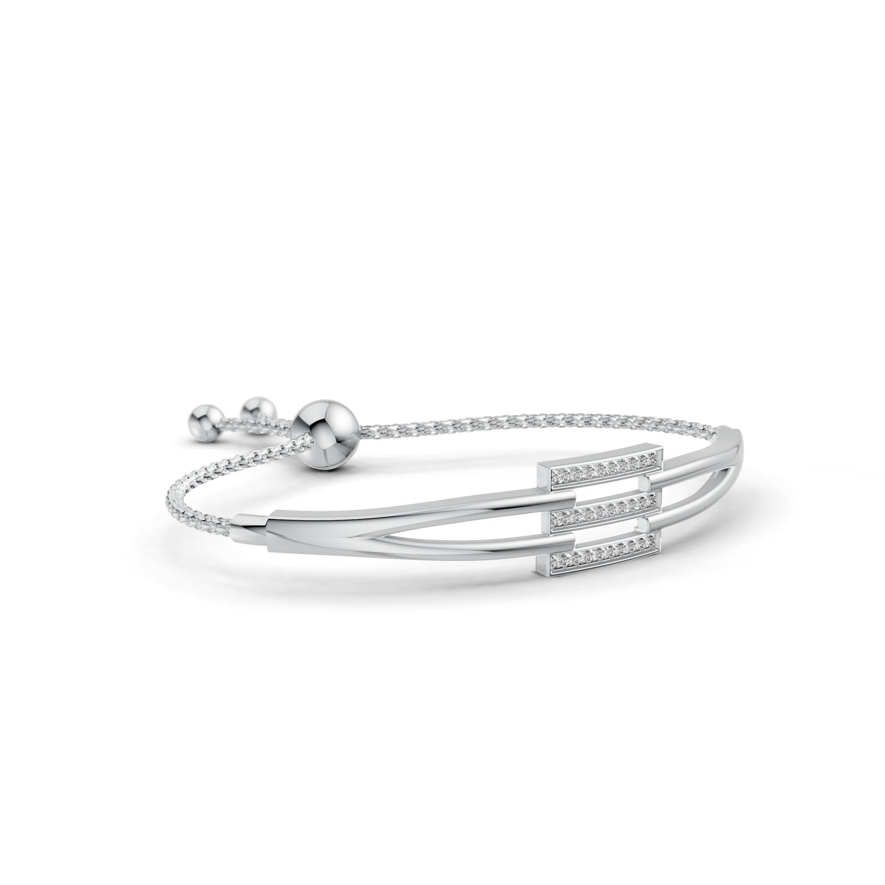 Pargold Solid Gold Elegant Radiance Adjustable Bracelet -Silver_Diamond_Diamond_Static_Silver