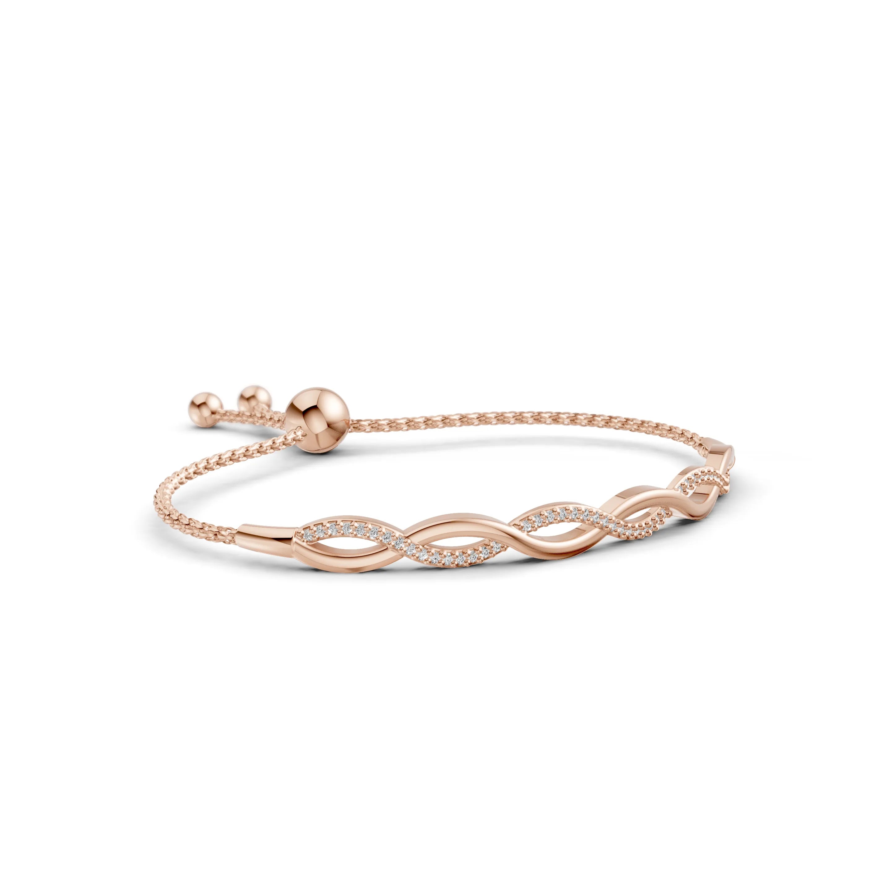Pargold Solid Gold Infinity Twist Sparkle Bracelet -Rose_Diamond_Diamond_Static_Rose