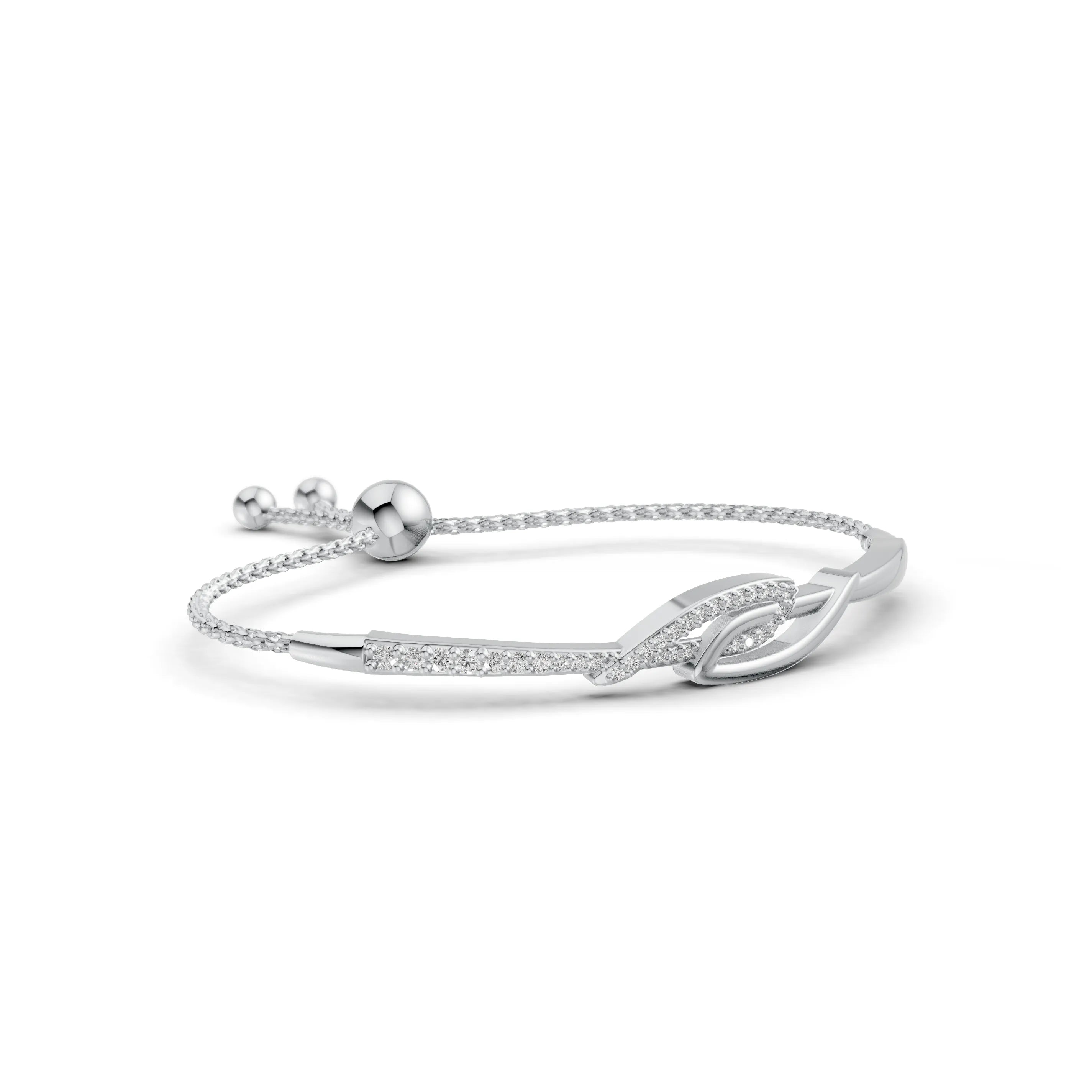 Pargold Solid Gold Elegant Whisper Radiant Gemstone Bracelet -Silver_Diamond_Diamond_Static_Silver