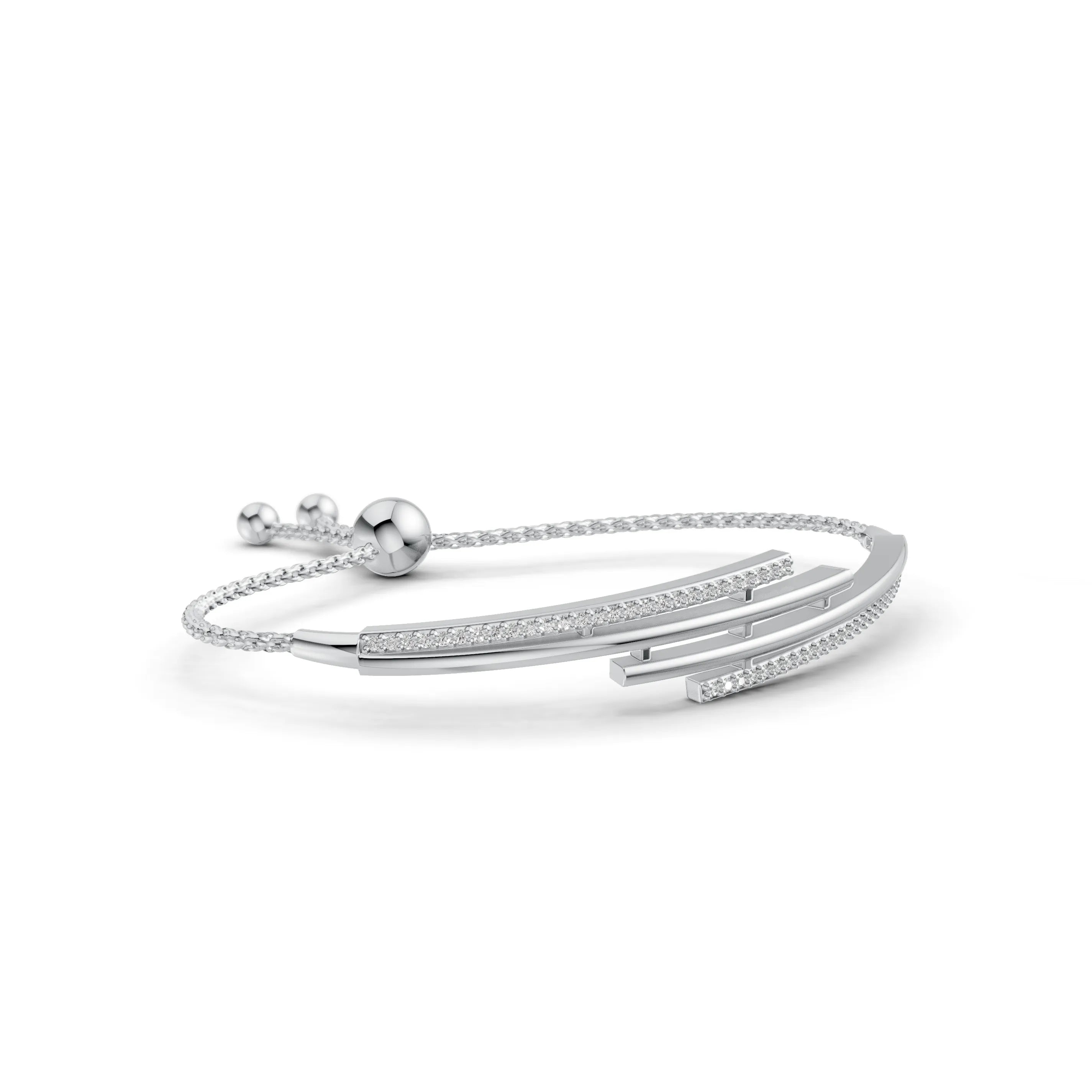 Pargold Solid Gold Brilliant Serenity Adjustable Bracelet -Silver_Diamond_Diamond_Static_Silver
