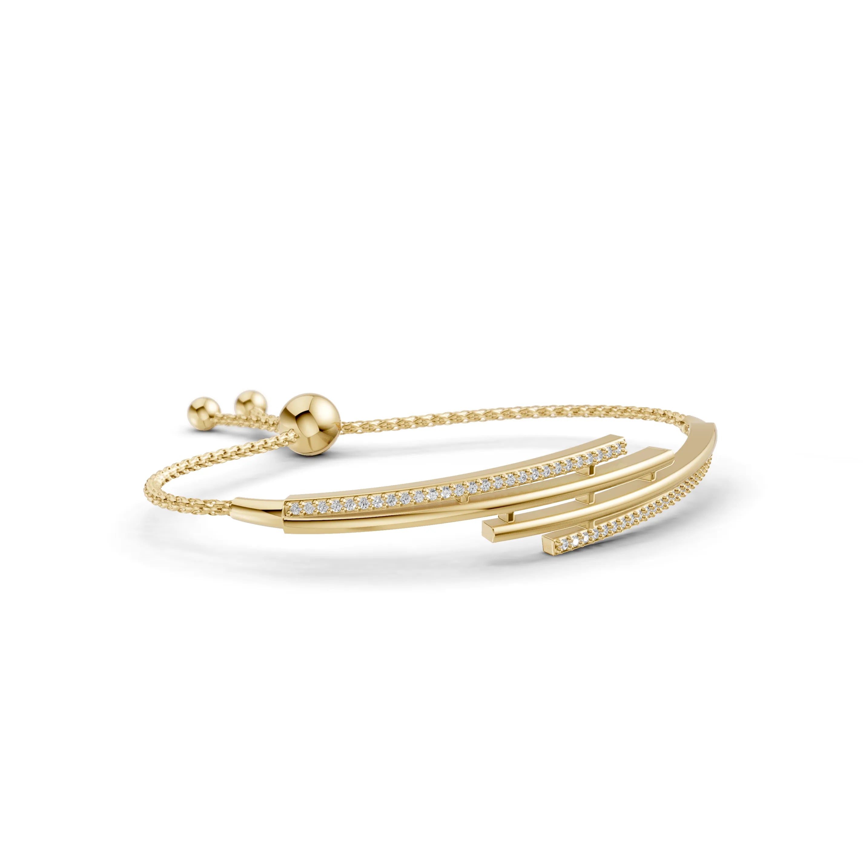 Pargold Solid Gold Brilliant Serenity Adjustable Bracelet -Gold_Diamond_Diamond_Static_Gold