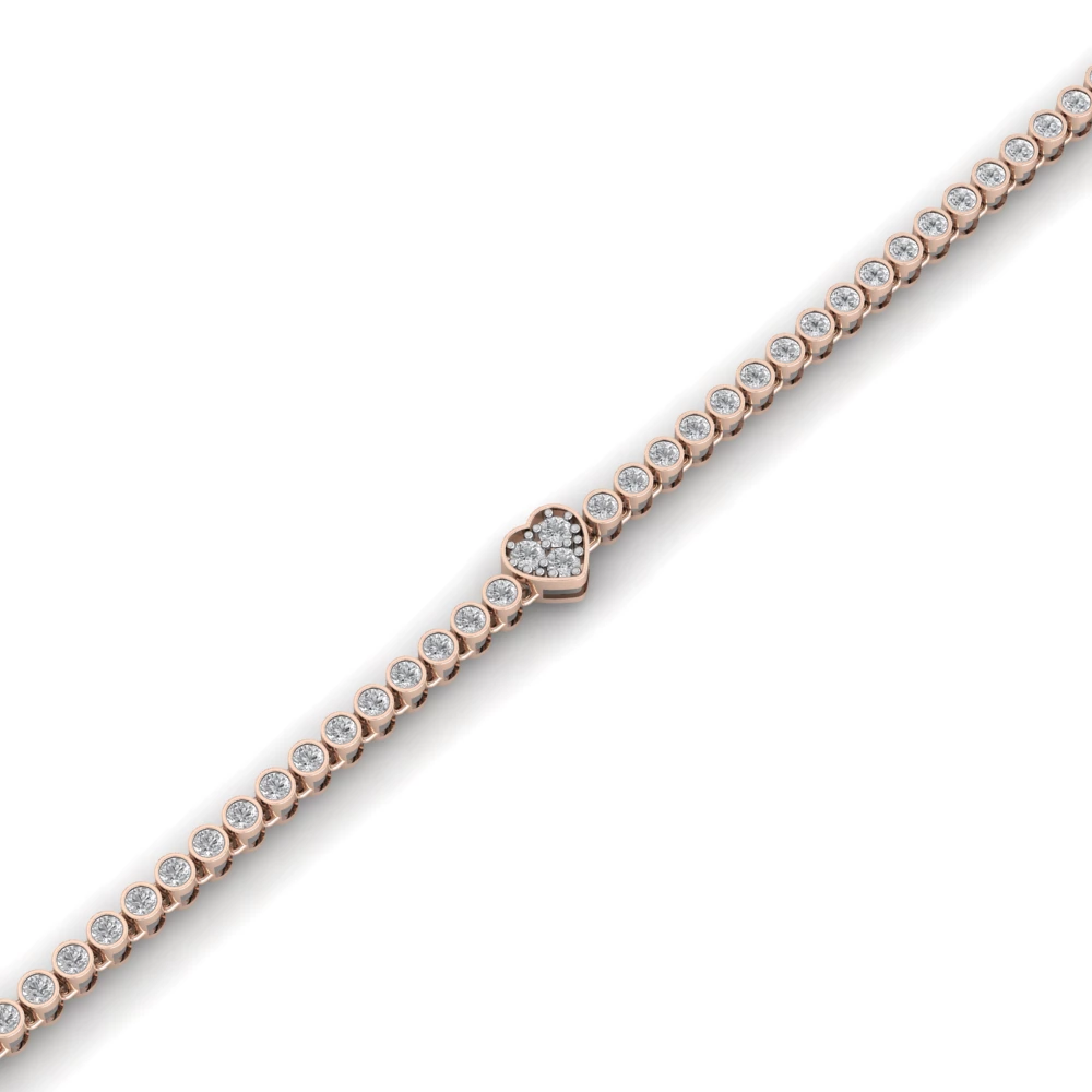 Pargold Solid Gold Lover's Charm Heart Tennis Bracelet -Rose_Diamond_Diamond_Static_Rose