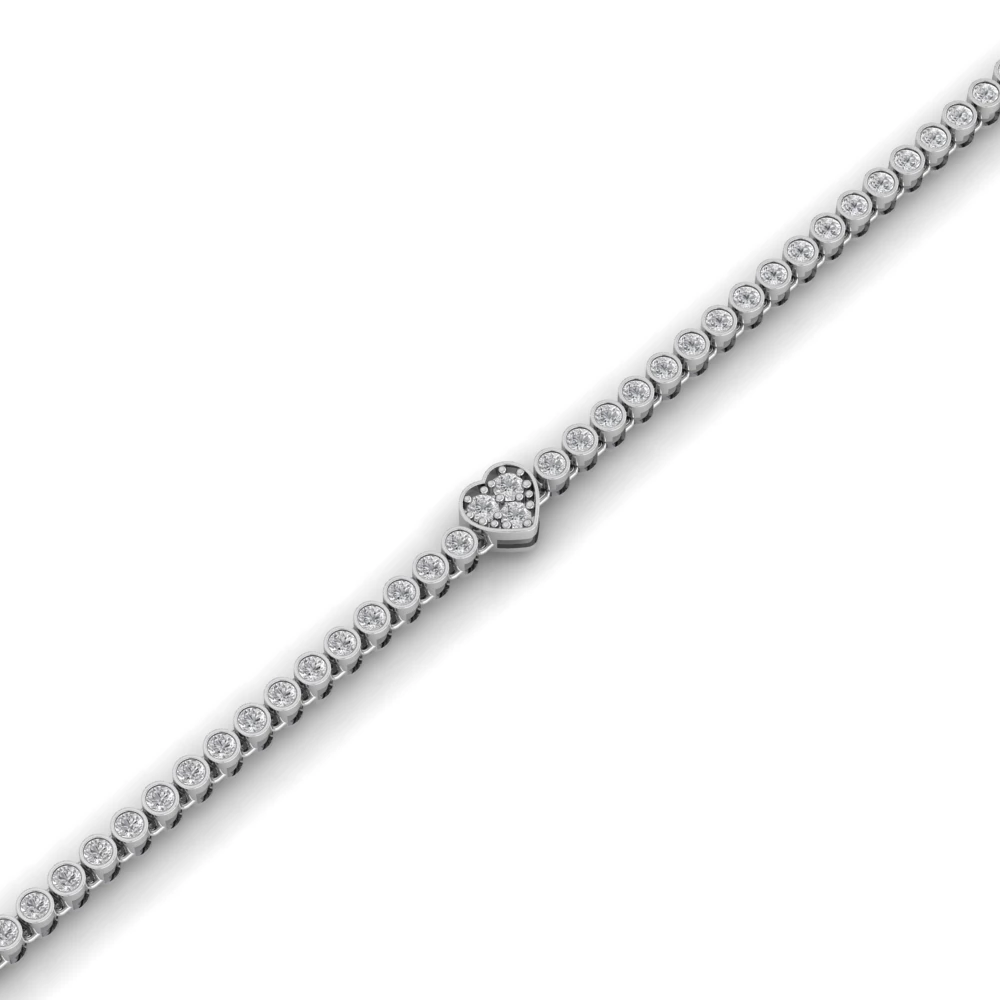 Pargold Solid Gold Lover's Charm Heart Tennis Bracelet -Silver_Diamond_Diamond_Static_Silver