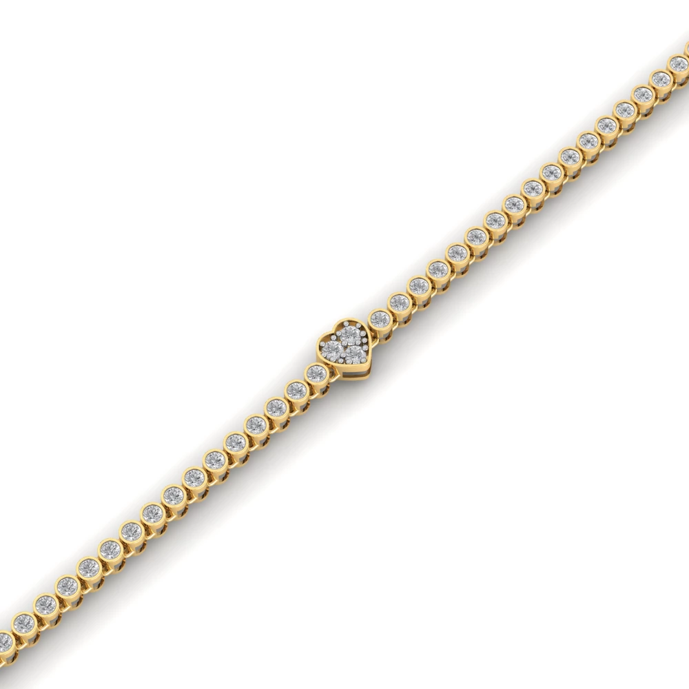 Pargold Solid Gold Lover's Charm Heart Tennis Bracelet -Gold_Diamond_Diamond_Static_Gold