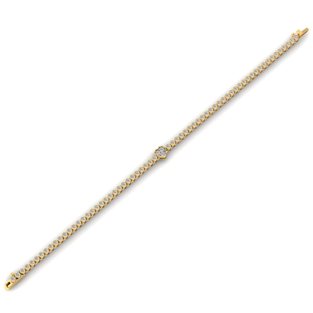 Pargold Solid Gold Lover's Charm Heart Tennis Bracelet -Gold_Diamond_Diamond_Static_Gold