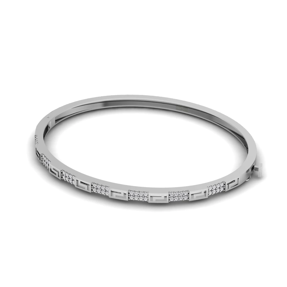 Pargold Solid Gold Geometric Grace Gemstone Bangle -Silver_Diamond_Diamond_Static_Silver