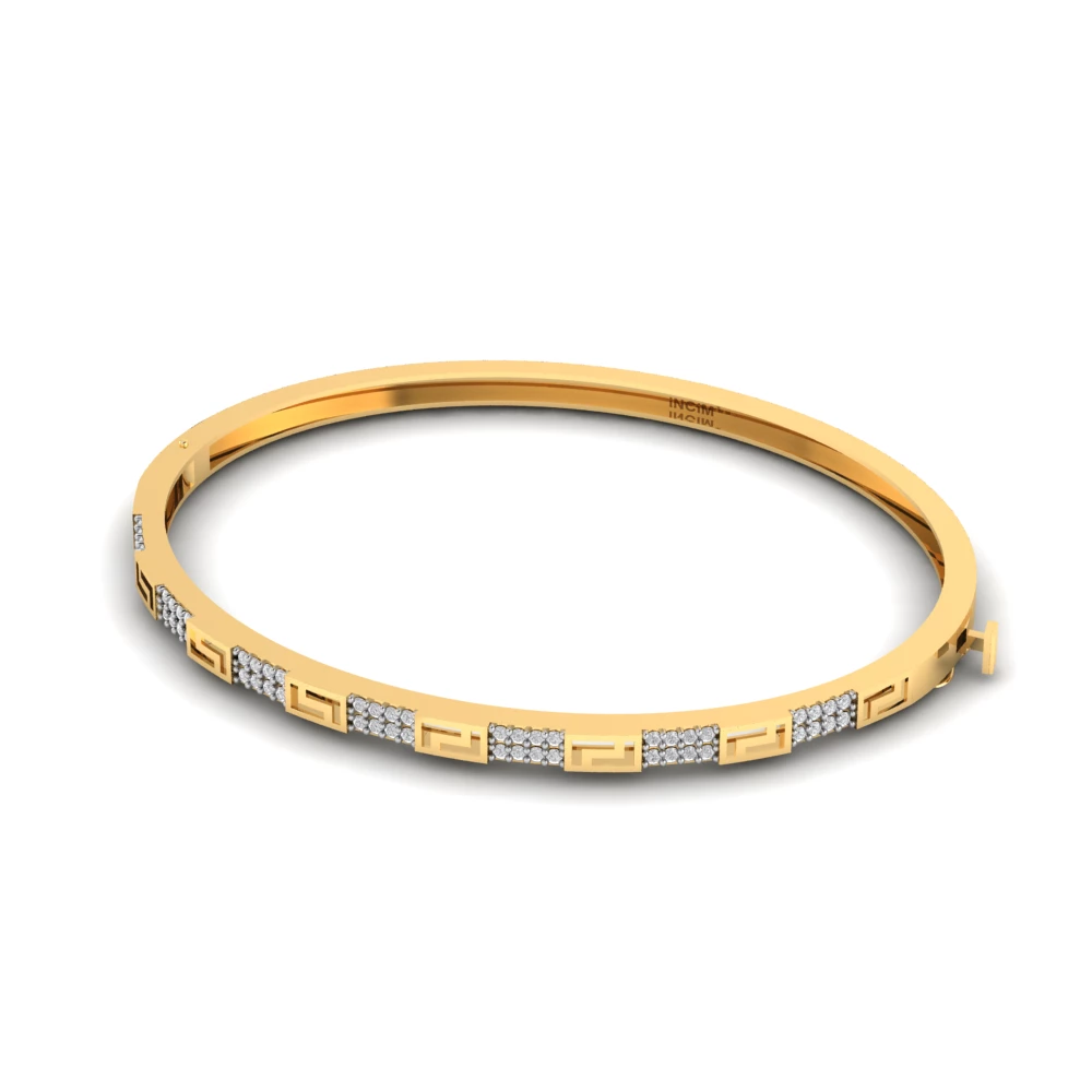 Pargold Solid Gold Geometric Grace Gemstone Bangle -Gold_Diamond_Diamond_Static_Gold