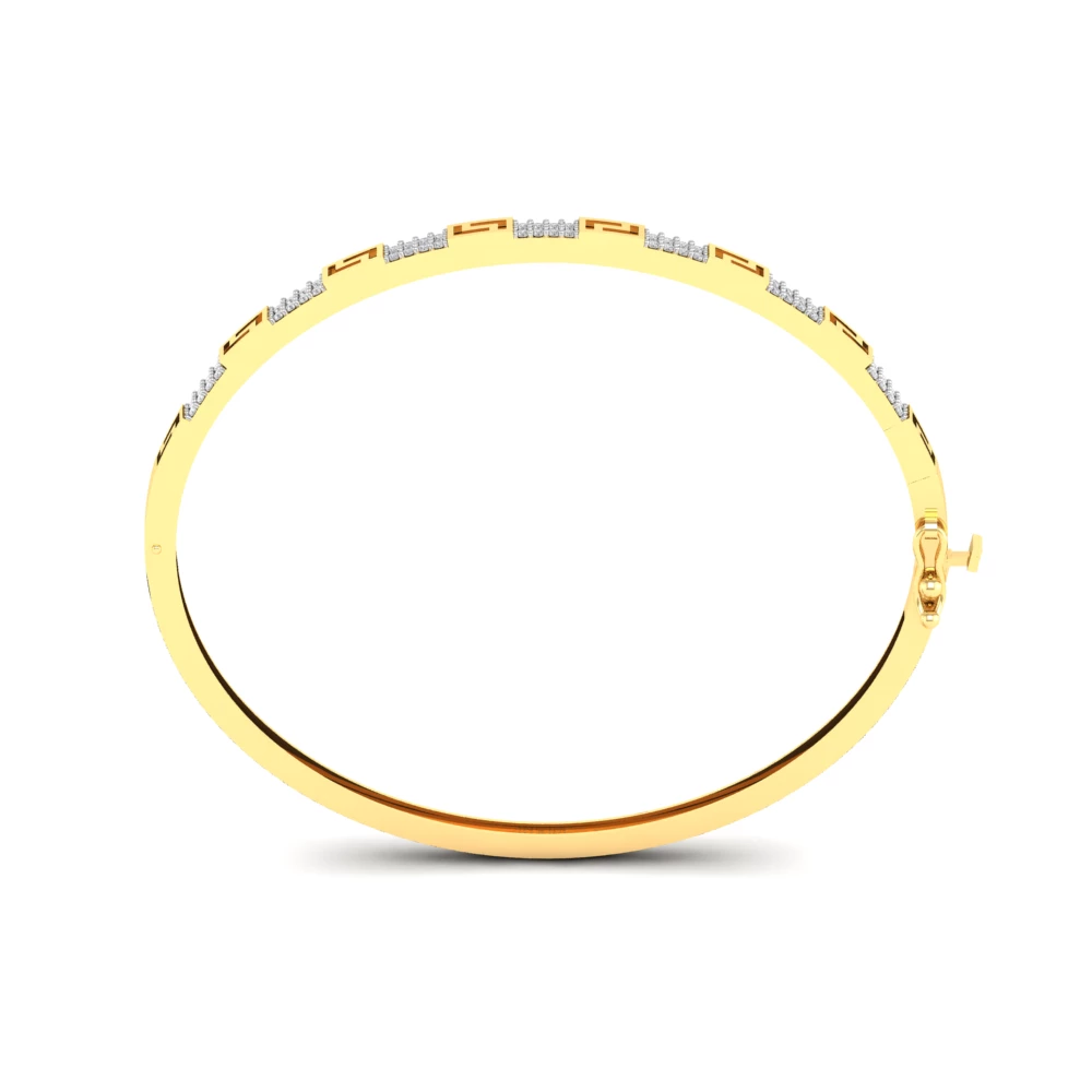 Pargold Solid Gold Geometric Grace Gemstone Bangle -Gold_Diamond_Diamond_Static_Gold