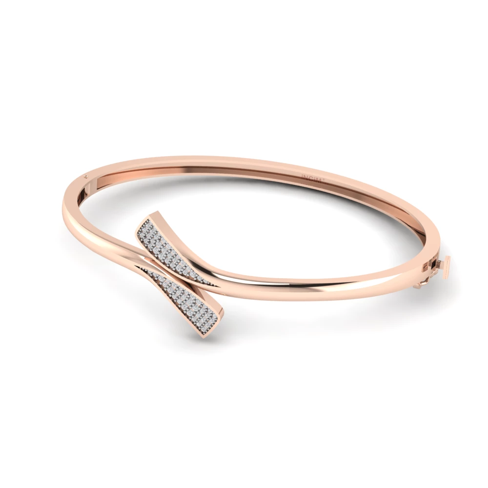 Pargold Solid Gold Sleek Elegance Gemstone Bangle Bracelet -Rose_Diamond_Diamond_Static_Rose