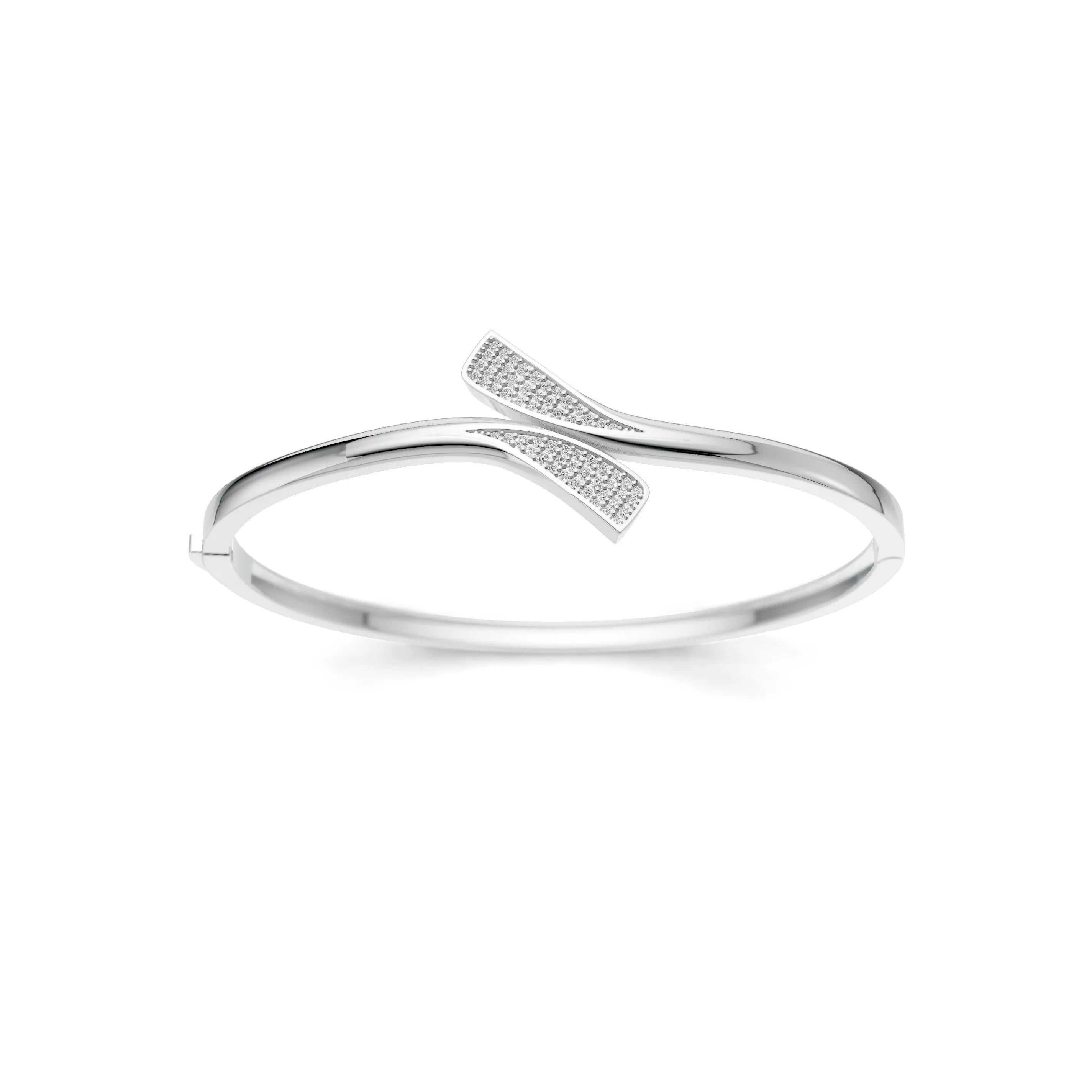 Pargold Solid Gold Sleek Elegance Gemstone Bangle Bracelet -Silver_Diamond_Diamond_Static_Silver