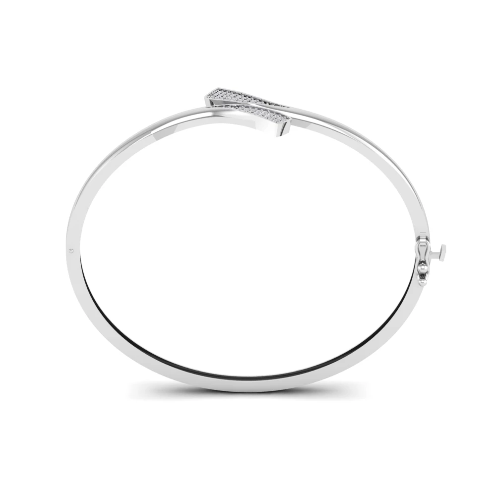 Pargold Solid Gold Sleek Elegance Gemstone Bangle Bracelet -Silver_Diamond_Diamond_Static_Silver