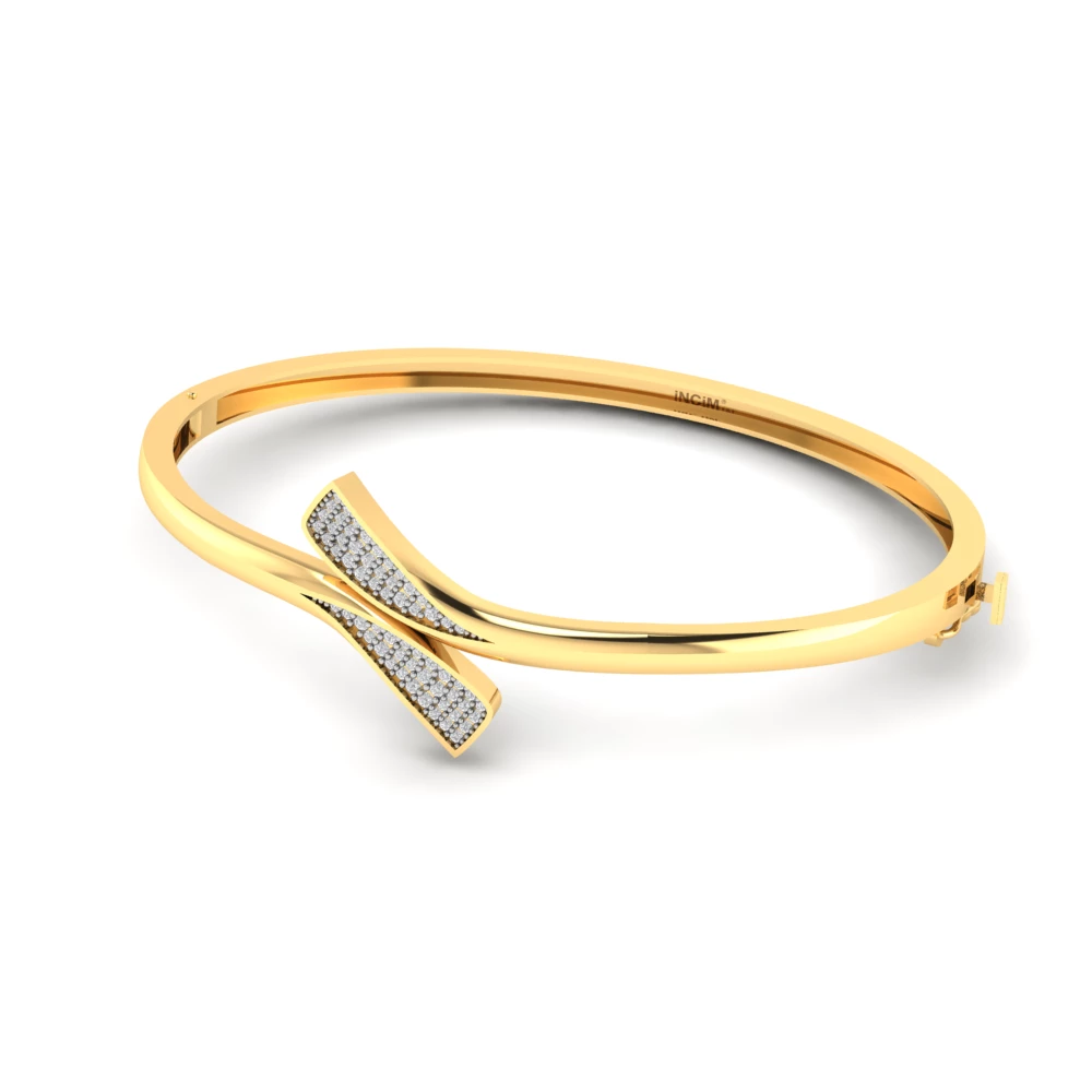 Pargold Solid Gold Sleek Elegance Gemstone Bangle Bracelet -Gold_Diamond_Diamond_Static_Gold