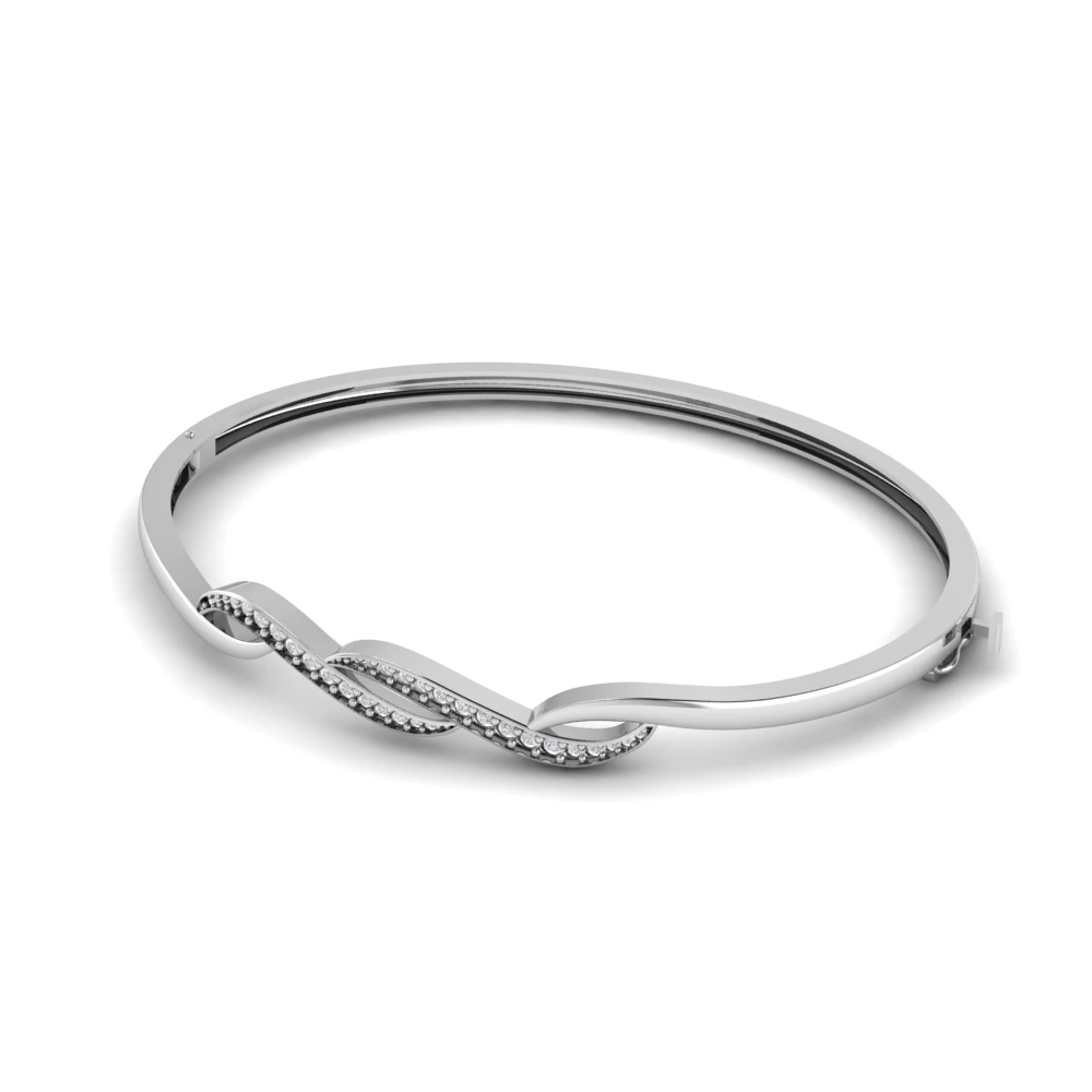 Pargold Solid Gold Golden Twist Sparkle Bangle  -Silver_Diamond_Diamond_Static_Silver