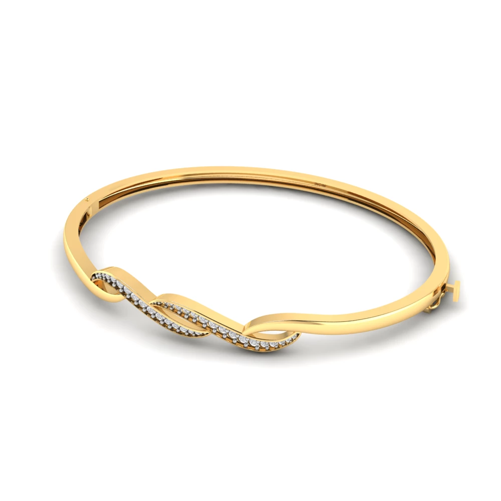 Pargold Solid Gold Golden Twist Sparkle Bangle  -Gold_Diamond_Diamond_Static_Gold