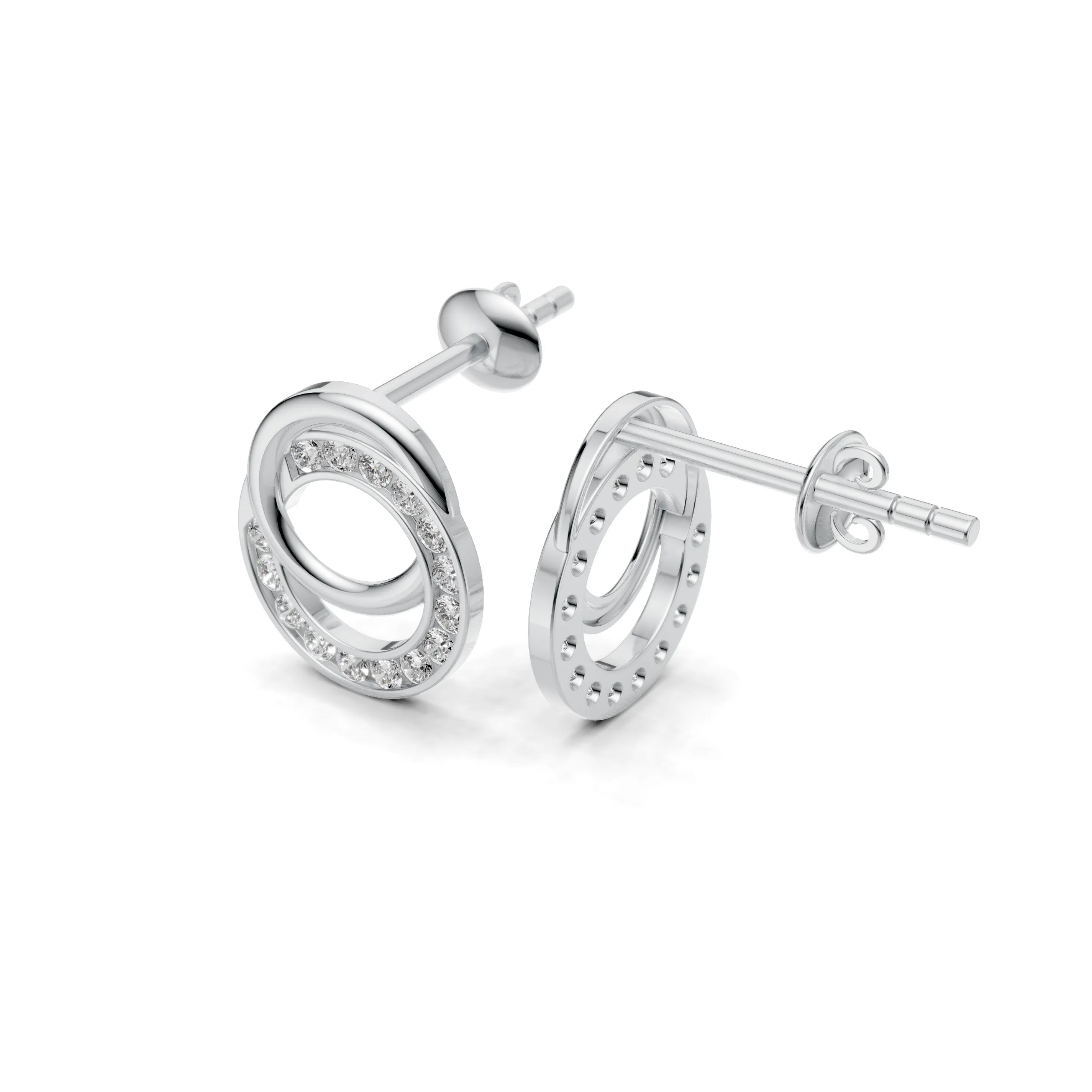 Pargold Solid Gold Elegance Duo Loop Earrings -Silver_Diamond_Diamond_Static_Silver